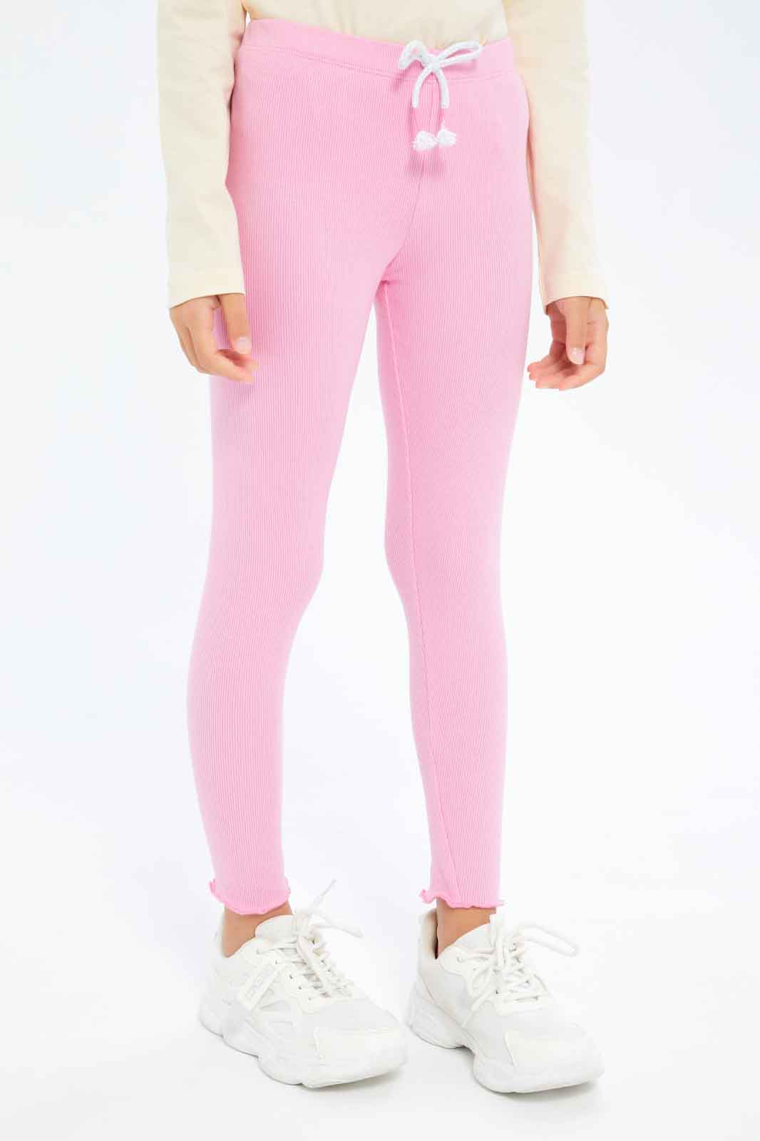 Redtag-Girls-Pink-Rib-Leggings-Category:Leggings,-Colour:Apricot,-Deals:New-In,-Dept:Girls,-Filter:Girls-(2-to-8-Yrs),-GIR-Leggings,-New-In-GIR-APL,-Non-Sale,-S23A,-Section:Girls-(0-to-14Yrs),-TBL-Girls-2 to 8 Years