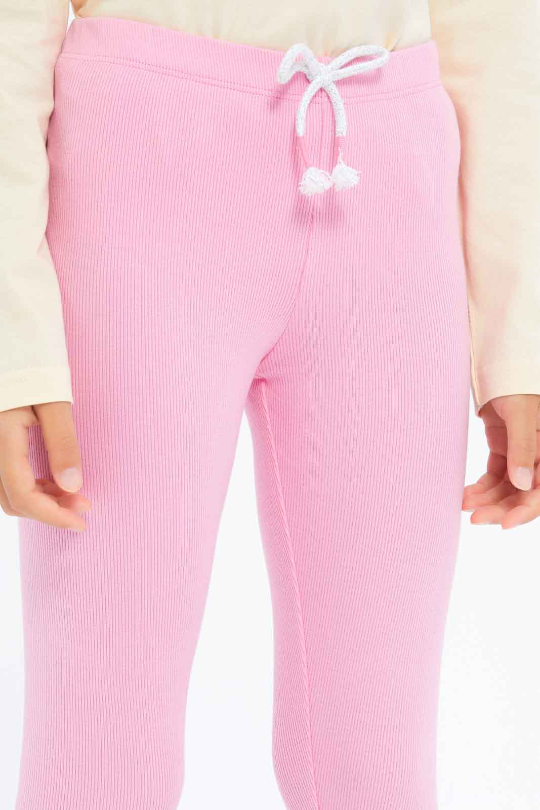 Redtag-Girls-Pink-Rib-Leggings-Category:Leggings,-Colour:Apricot,-Deals:New-In,-Dept:Girls,-Filter:Girls-(2-to-8-Yrs),-GIR-Leggings,-New-In-GIR-APL,-Non-Sale,-S23A,-Section:Girls-(0-to-14Yrs),-TBL-Girls-2 to 8 Years