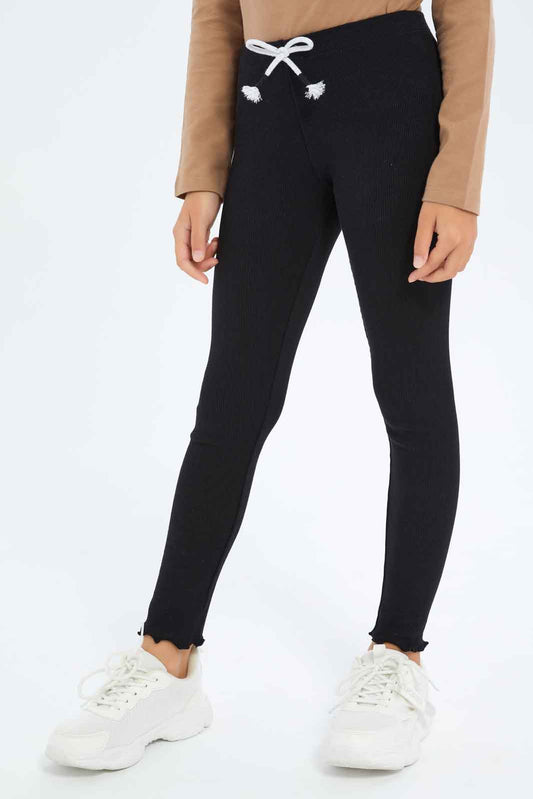 Redtag-Girls-Black-Rib-Leggings-Category:Leggings,-Colour:Black,-Deals:New-In,-Dept:Girls,-Filter:Girls-(2-to-8-Yrs),-GIR-Leggings,-New-In-GIR-APL,-Non-Sale,-S23A,-Section:Girls-(0-to-14Yrs),-TBL-Girls-2 to 8 Years