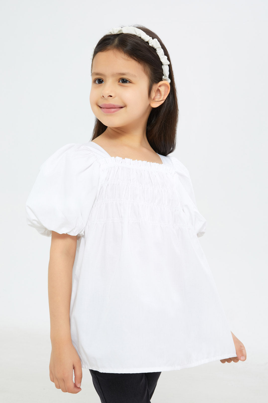 Redtag-Girls-Poplin-Puff-Sleeve-Blouse-White-Category:Blouses,-Colour:White,-Deals:New-In,-Dept:Girls,-Filter:Girls-(2-to-8-Yrs),-GIR-Blouses,-H1:KWR,-H2:GIR,-H3:BLO,-H4:CBL,-New-In-GIR-APL,-Non-Sale,-S23B,-Season:S23B,-Section:Girls-(0-to-14Yrs)-Girls-2 to 8 Years