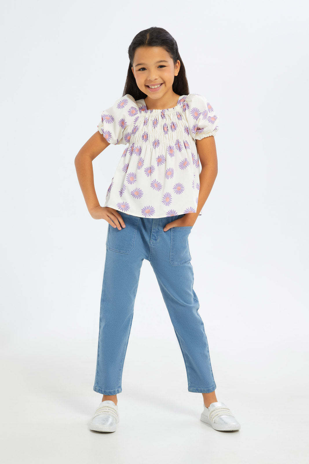 Redtag-Girls-Poplin-Puff-Sleeve-Blouse-Peach-Floral-Category:Blouses,-Colour:Apricot,-Deals:2-FOR-89,-Deals:2-FOR-90,-Deals:New-In,-Dept:Girls,-Filter:Girls-(2-to-8-Yrs),-GIR-Blouses,-H1:KWR,-H2:GIR,-H3:BLO,-H4:CBL,-New-In-GIR-APL,-Non-Sale,-S23B,-Season:S23B,-Section:Girls-(0-to-14Yrs)-Girls-2 to 8 Years