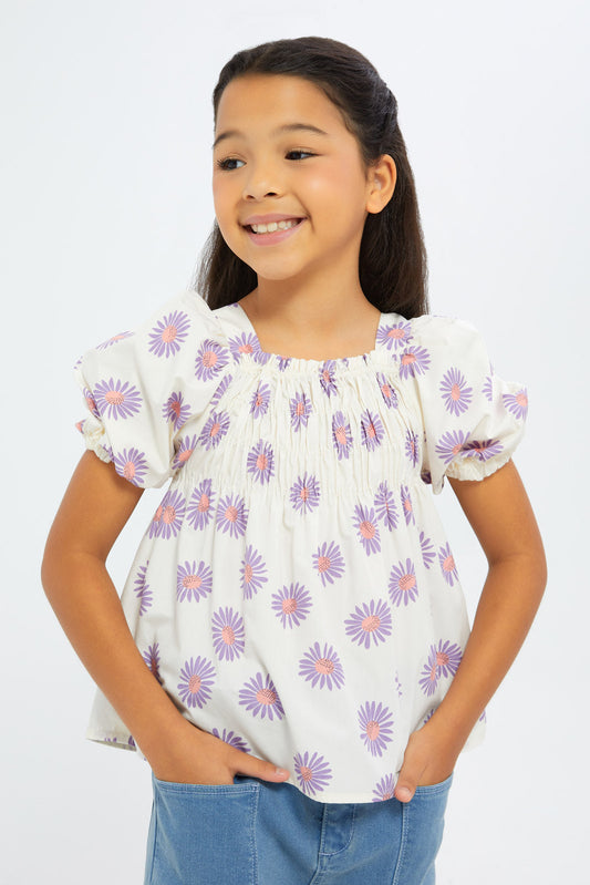 Redtag-Girls-Poplin-Puff-Sleeve-Blouse-Peach-Floral-Category:Blouses,-Colour:Apricot,-Deals:2-FOR-89,-Deals:2-FOR-90,-Deals:New-In,-Dept:Girls,-Filter:Girls-(2-to-8-Yrs),-GIR-Blouses,-H1:KWR,-H2:GIR,-H3:BLO,-H4:CBL,-New-In-GIR-APL,-Non-Sale,-S23B,-Season:S23B,-Section:Girls-(0-to-14Yrs)-Girls-2 to 8 Years