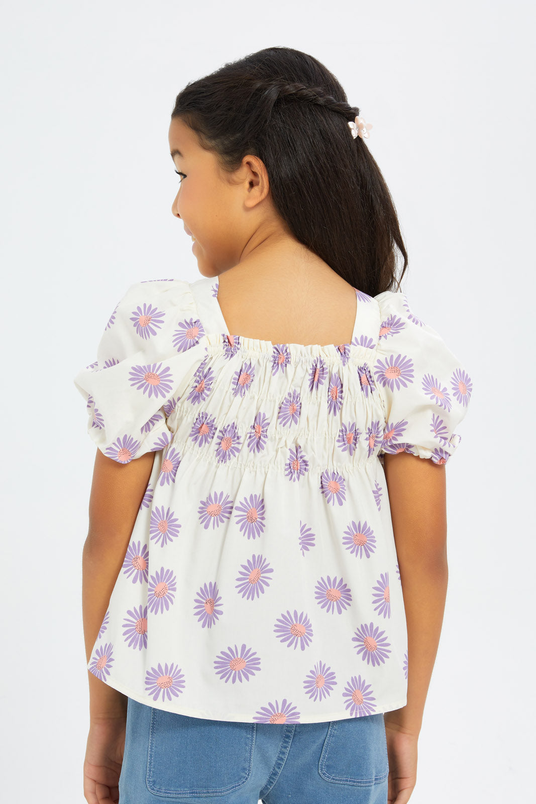 Redtag-Girls-Poplin-Puff-Sleeve-Blouse-Peach-Floral-Category:Blouses,-Colour:Apricot,-Deals:2-FOR-89,-Deals:2-FOR-90,-Deals:New-In,-Dept:Girls,-Filter:Girls-(2-to-8-Yrs),-GIR-Blouses,-H1:KWR,-H2:GIR,-H3:BLO,-H4:CBL,-New-In-GIR-APL,-Non-Sale,-S23B,-Season:S23B,-Section:Girls-(0-to-14Yrs)-Girls-2 to 8 Years