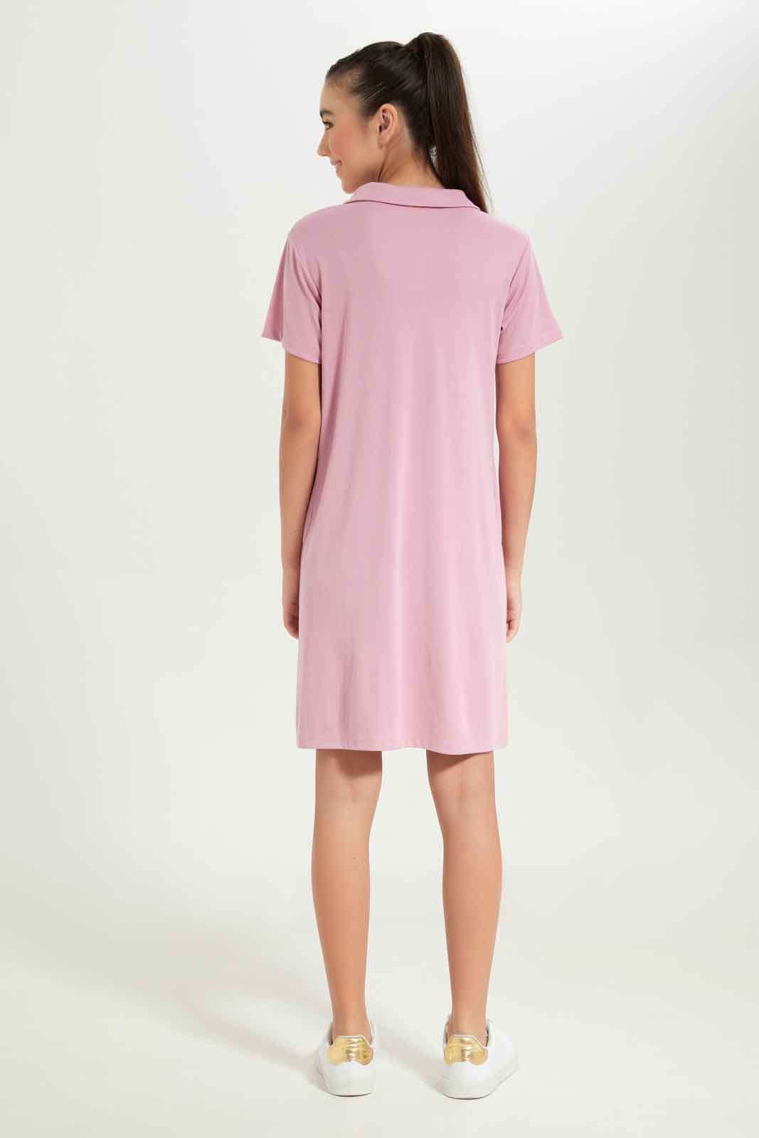 Redtag-Girls-Pink-Shortsleeve-Collared-Dress-Category:Dresses,-Colour:Apricot,-Deals:New-In,-Dept:Girls,-Filter:Senior-Girls-(8-to-14-Yrs),-GSR-Dresses,-New-In-GSR-APL,-Non-Sale,-S23B,-Section:Girls-(0-to-14Yrs)-Senior-Girls-9 to 14 Years