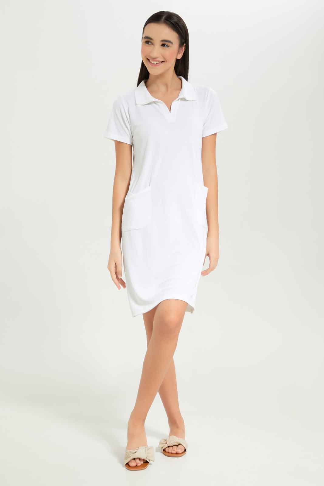 Redtag-Girls-White-Shortsleeve-Collared-Dress-Category:Dresses,-Colour:White,-Deals:New-In,-Dept:Girls,-Filter:Senior-Girls-(8-to-14-Yrs),-GSR-Dresses,-New-In-GSR-APL,-Non-Sale,-S23B,-Section:Girls-(0-to-14Yrs)-Senior-Girls-9 to 14 Years
