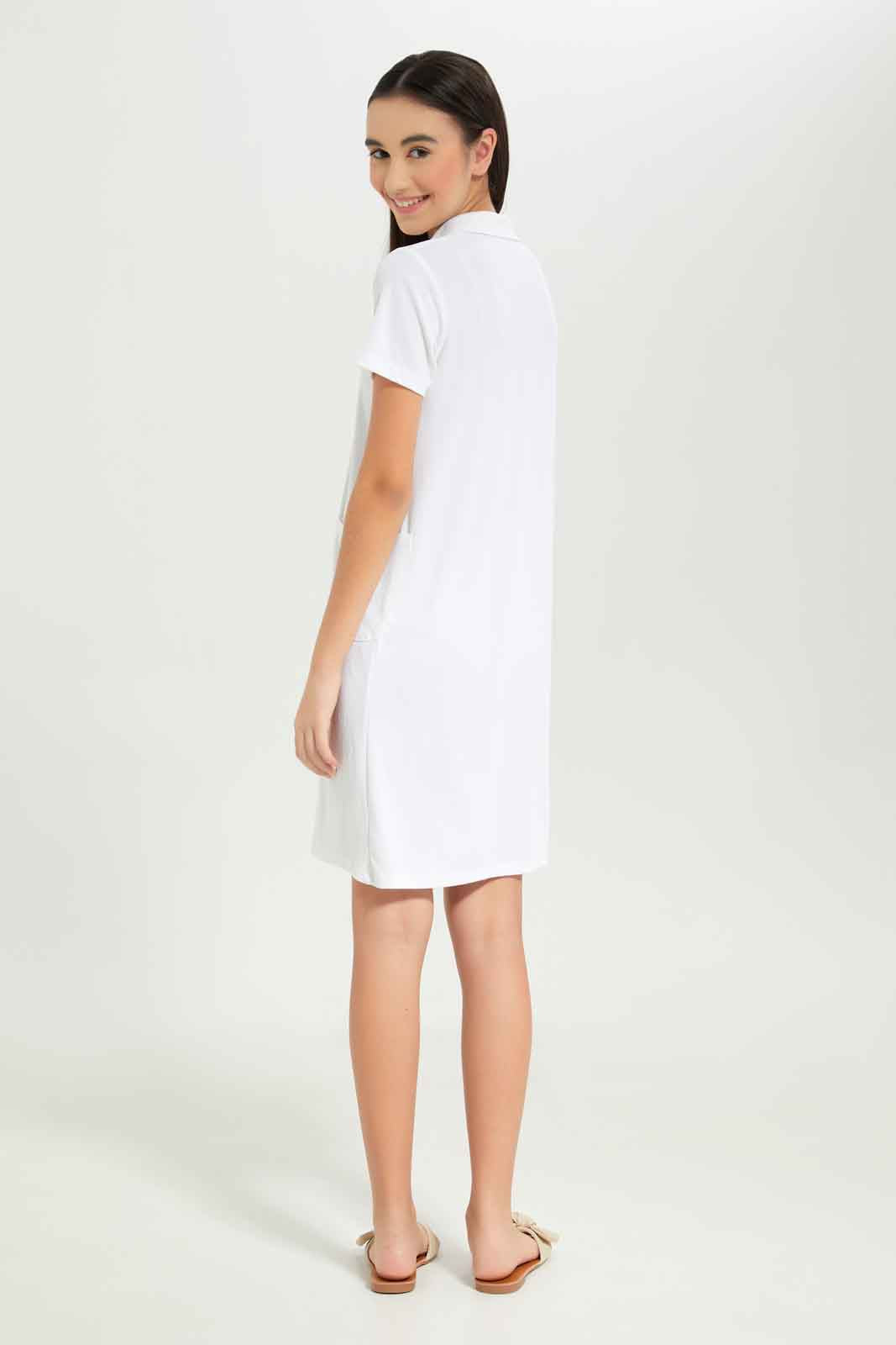 Redtag-Girls-White-Shortsleeve-Collared-Dress-Category:Dresses,-Colour:White,-Deals:New-In,-Dept:Girls,-Filter:Senior-Girls-(8-to-14-Yrs),-GSR-Dresses,-New-In-GSR-APL,-Non-Sale,-S23B,-Section:Girls-(0-to-14Yrs)-Senior-Girls-9 to 14 Years