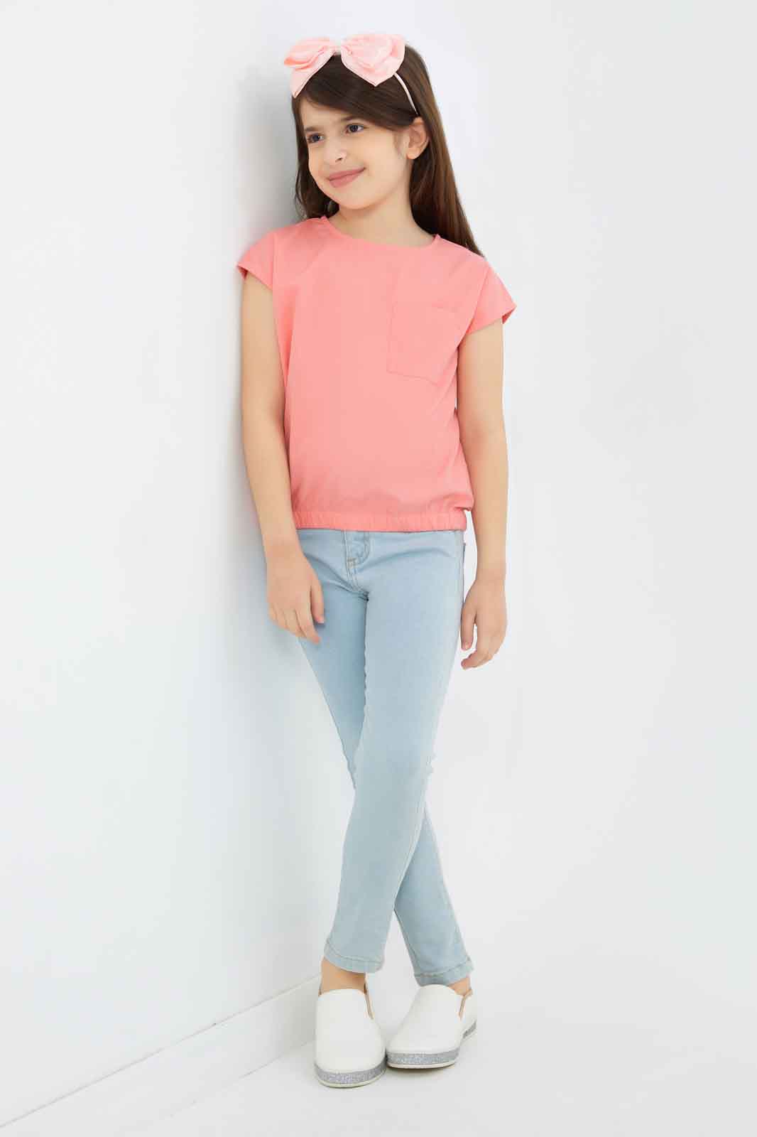 Redtag-Girls-Ss-Elasticated-Co-Ord-Blouse-Coral-Category:Blouses,-Colour:Apricot,-Deals:New-In,-Dept:Girls,-Filter:Girls-(2-to-8-Yrs),-GIR-Blouses,-New-In-GIR-APL,-Non-Sale,-S23B,-Section:Girls-(0-to-14Yrs)-Girls-2 to 8 Years