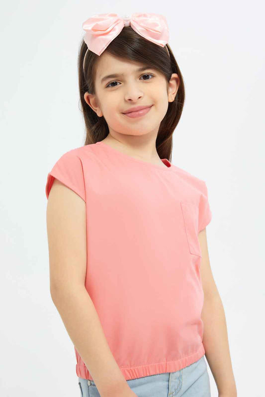 Redtag-Girls-Ss-Elasticated-Co-Ord-Blouse-Coral-Category:Blouses,-Colour:Apricot,-Deals:New-In,-Dept:Girls,-Filter:Girls-(2-to-8-Yrs),-GIR-Blouses,-New-In-GIR-APL,-Non-Sale,-S23B,-Section:Girls-(0-to-14Yrs)-Girls-2 to 8 Years
