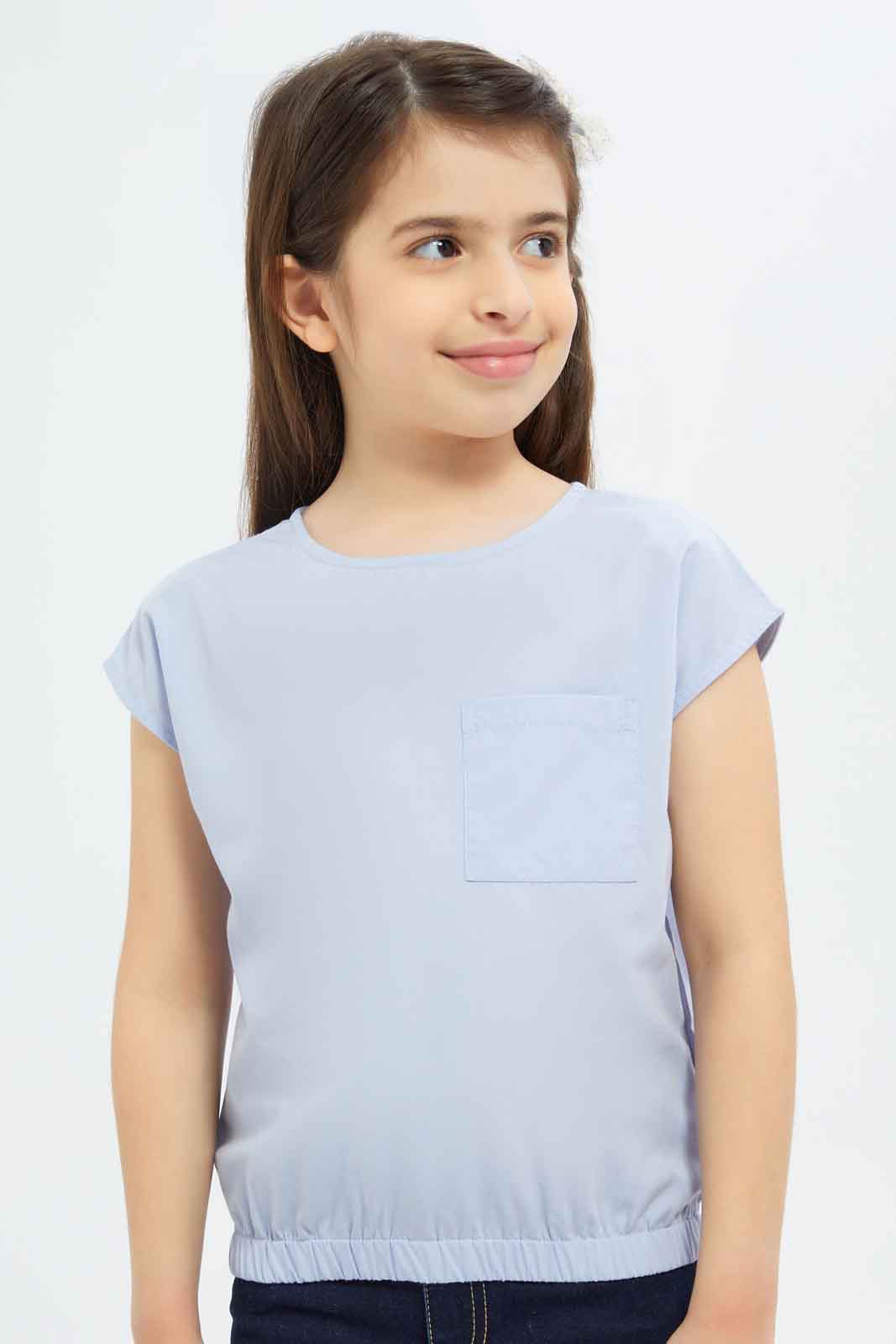 Redtag-Girls-Ss-Elasticated-Co-Ord-Blouse-Blue-Category:Blouses,-Colour:Blue,-Deals:New-In,-Dept:Girls,-Filter:Girls-(2-to-8-Yrs),-GIR-Blouses,-New-In-GIR-APL,-Non-Sale,-S23B,-Section:Girls-(0-to-14Yrs)-Girls-2 to 8 Years