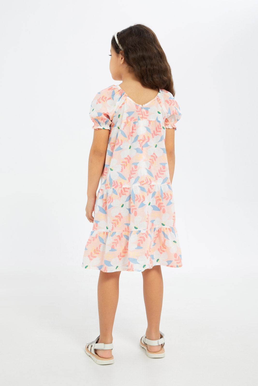Redtag-Girls-Woven-Cambric-Trapeze-Dress-Coral-Floral-Category:Dresses,-Colour:Apricot,-Deals:2-FOR-89,-Deals:New-In,-Dept:Girls,-Filter:Girls-(2-to-8-Yrs),-GIR-Dresses,-H1:KWR,-H2:GIR,-H3:DRS,-H4:CAD,-New-In-GIR-APL,-Non-Sale,-S23B,-Season:S23B,-Section:Girls-(0-to-14Yrs)-Girls-2 to 8 Years