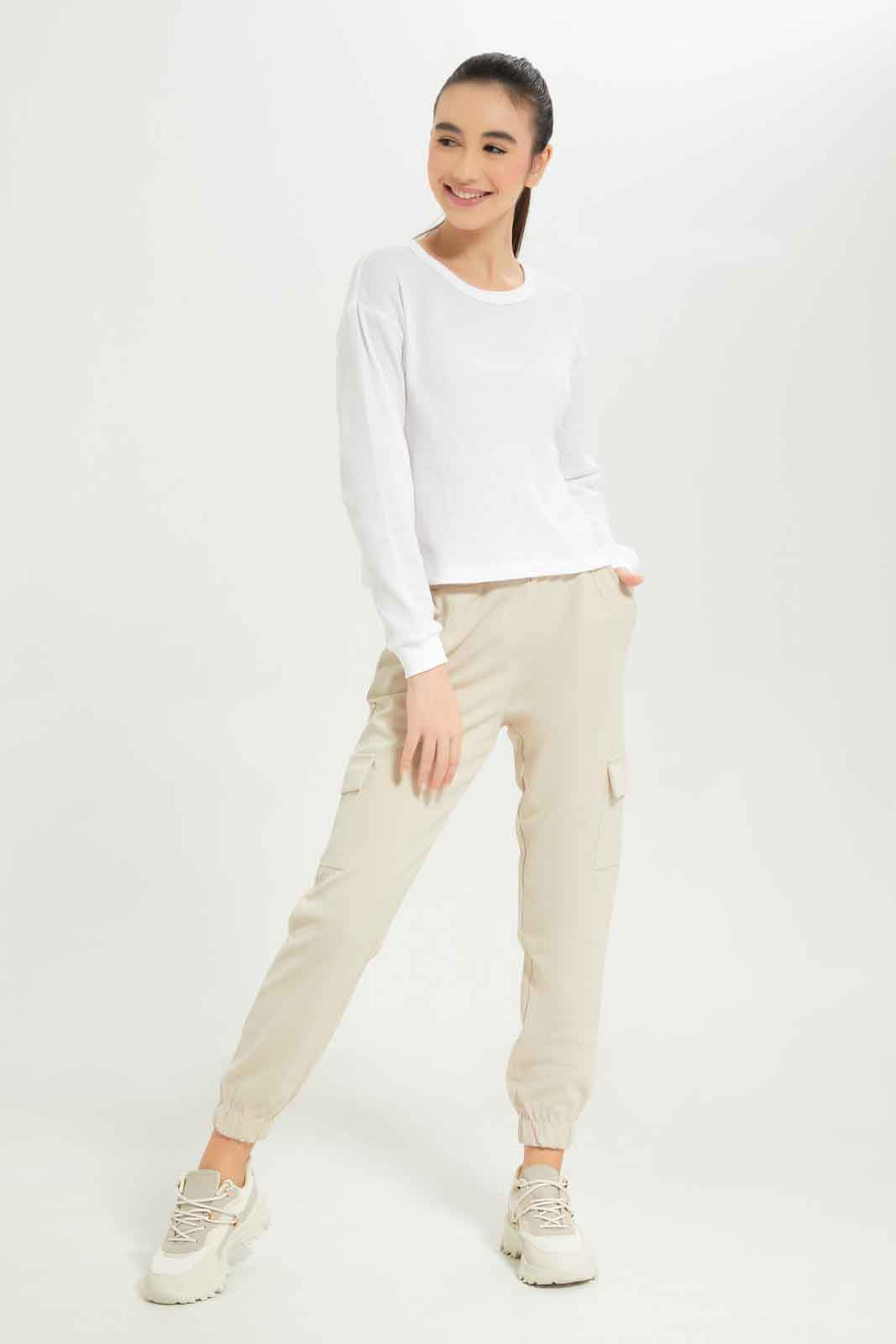 Redtag-Girls-Beige-Cargo-Pocket-Knitted-Jogger-Category:Trousers,-Colour:Beige,-Deals:New-In,-Dept:Girls,-Filter:Senior-Girls-(8-to-14-Yrs),-GSR-Trousers,-New-In-GSR-APL,-Non-Sale,-S23B,-Section:Girls-(0-to-14Yrs),-VLM-Senior-Girls-9 to 14 Years