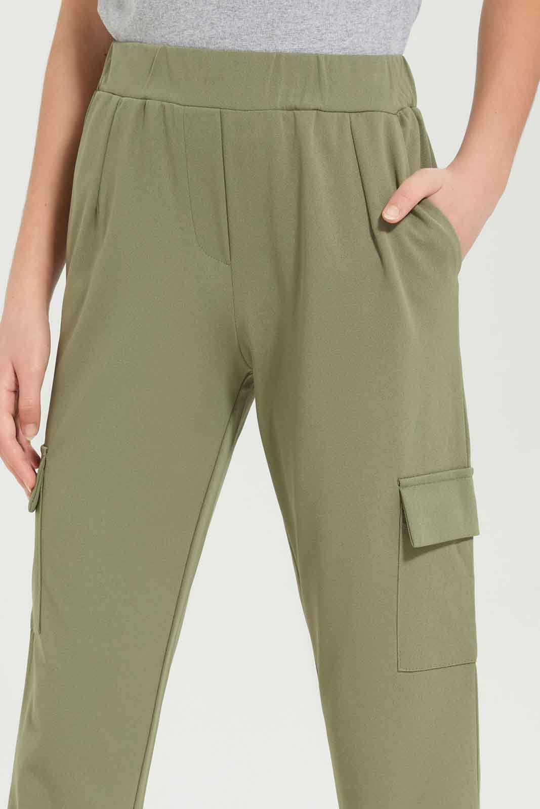 Redtag-Girls-Olive-Cargo-Pocket-Knitted-Jogger-Category:Trousers,-Colour:Green,-Deals:New-In,-Dept:Girls,-Filter:Senior-Girls-(8-to-14-Yrs),-GSR-Trousers,-New-In-GSR-APL,-Non-Sale,-S23B,-Section:Girls-(0-to-14Yrs),-VLM-Senior-Girls-9 to 14 Years