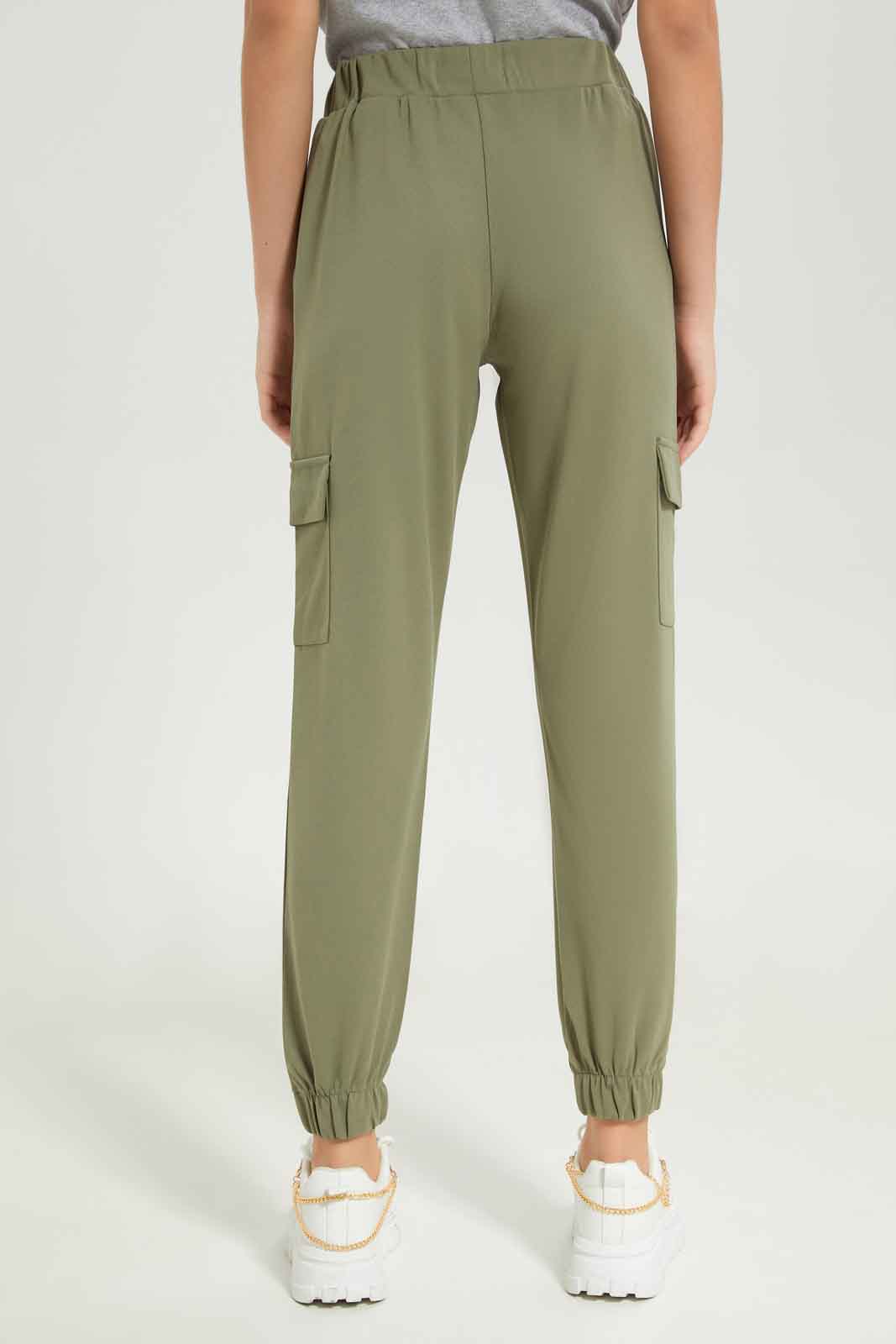 Redtag-Girls-Olive-Cargo-Pocket-Knitted-Jogger-Category:Trousers,-Colour:Green,-Deals:New-In,-Dept:Girls,-Filter:Senior-Girls-(8-to-14-Yrs),-GSR-Trousers,-New-In-GSR-APL,-Non-Sale,-S23B,-Section:Girls-(0-to-14Yrs),-VLM-Senior-Girls-9 to 14 Years