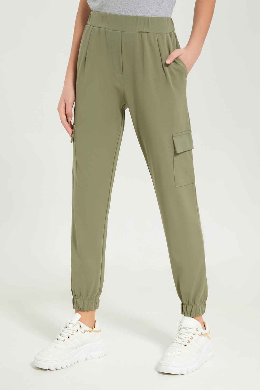 Redtag-Girls-Olive-Cargo-Pocket-Knitted-Jogger-Category:Trousers,-Colour:Green,-Deals:New-In,-Dept:Girls,-Filter:Senior-Girls-(8-to-14-Yrs),-GSR-Trousers,-New-In-GSR-APL,-Non-Sale,-S23B,-Section:Girls-(0-to-14Yrs),-VLM-Senior-Girls-9 to 14 Years