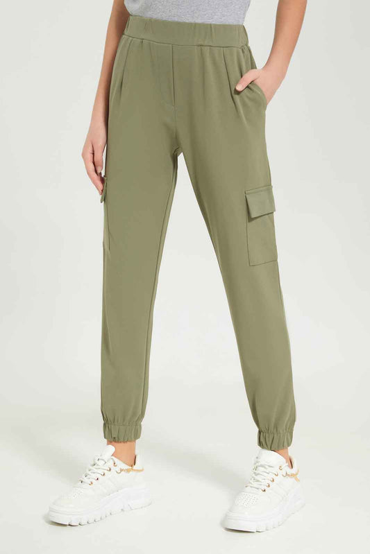 Redtag-Girls-Olive-Cargo-Pocket-Knitted-Jogger-Category:Trousers,-Colour:Green,-Deals:New-In,-Dept:Girls,-Filter:Senior-Girls-(8-to-14-Yrs),-GSR-Trousers,-New-In-GSR-APL,-Non-Sale,-S23B,-Section:Girls-(0-to-14Yrs),-VLM-Senior-Girls-9 to 14 Years