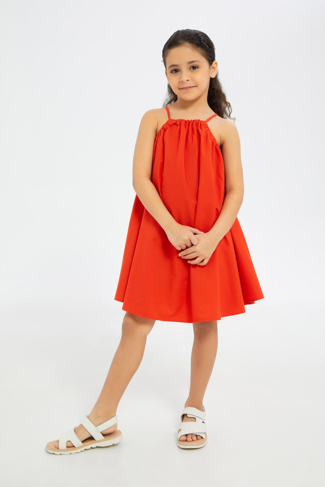 Redtag-Girls-Halter-Poplin-Dress-Red-Category:Dresses,-Colour:Red,-Deals:New-In,-Dept:Girls,-Filter:Girls-(2-to-8-Yrs),-GIR-Dresses,-H1:KWR,-H2:GIR,-H3:DRS,-H4:CAD,-New-In-GIR-APL,-Non-Sale,-S23B,-Season:S23B,-Section:Girls-(0-to-14Yrs)-Girls-2 to 8 Years