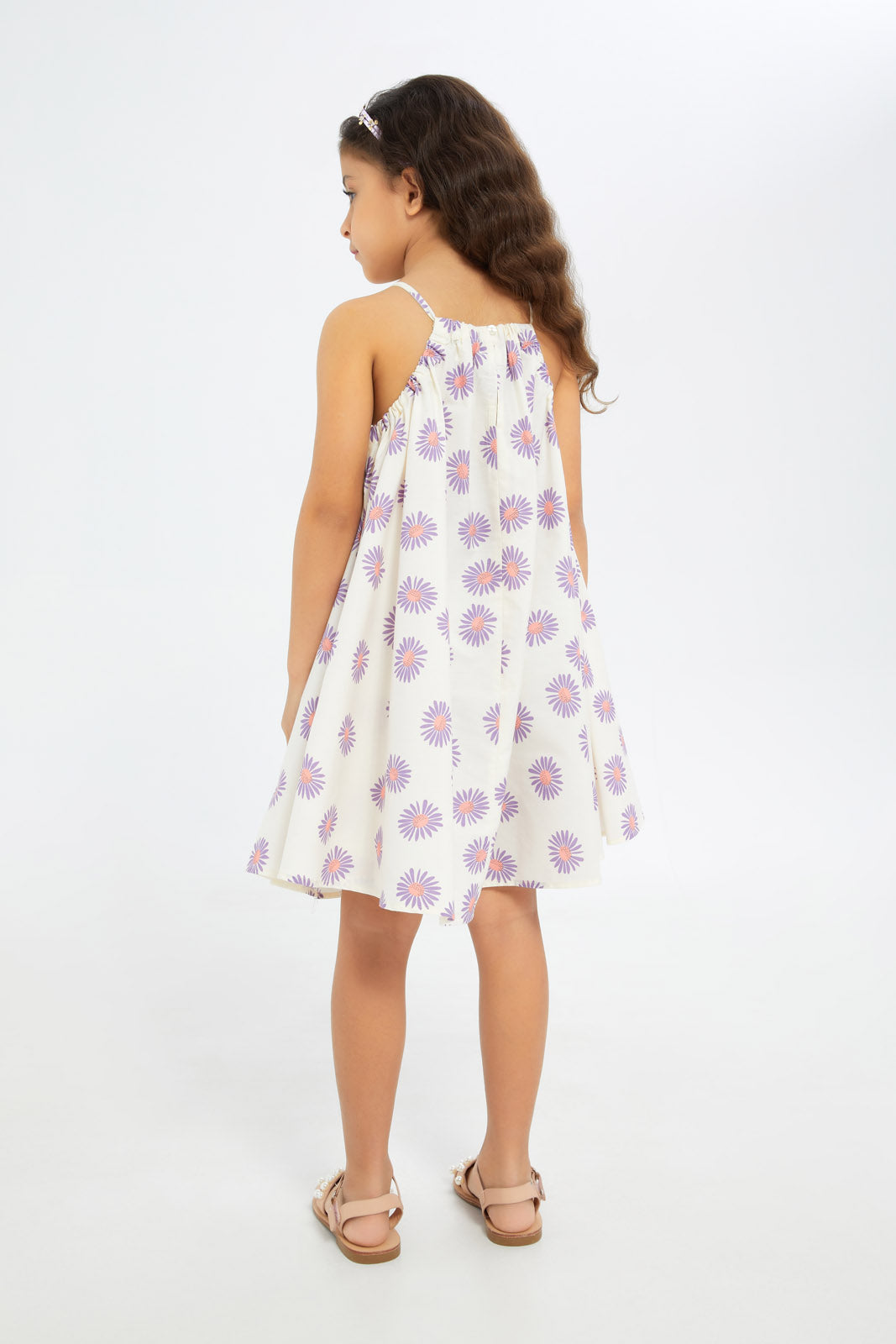 Redtag-Girls-Halter-Poplin-Dress-Cream-Floral-Print-Category:Dresses,-Colour:Cream,-Deals:New-In,-Dept:Girls,-Filter:Girls-(2-to-8-Yrs),-GIR-Dresses,-H1:KWR,-H2:GIR,-H3:DRS,-H4:CAD,-New-In-GIR-APL,-Non-Sale,-S23B,-Season:S23B,-Section:Girls-(0-to-14Yrs)-Girls-2 to 8 Years