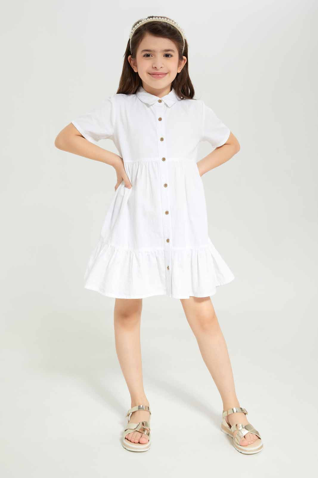 Redtag-Girls-Button-Through-Dress-White-Category:Dresses,-Colour:White,-Deals:New-In,-Dept:Girls,-Filter:Girls-(2-to-8-Yrs),-GIR-Dresses,-New-In-GIR-APL,-Non-Sale,-S23B,-Section:Girls-(0-to-14Yrs)-Girls-
