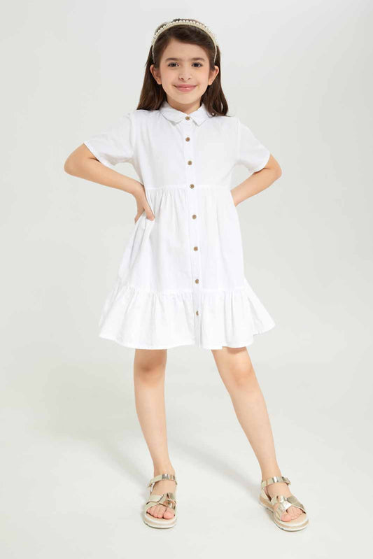 Redtag-Girls-Button-Through-Dress-White-Category:Dresses,-Colour:White,-Deals:New-In,-Dept:Girls,-Filter:Girls-(2-to-8-Yrs),-GIR-Dresses,-New-In-GIR-APL,-Non-Sale,-S23B,-Section:Girls-(0-to-14Yrs)-Girls-