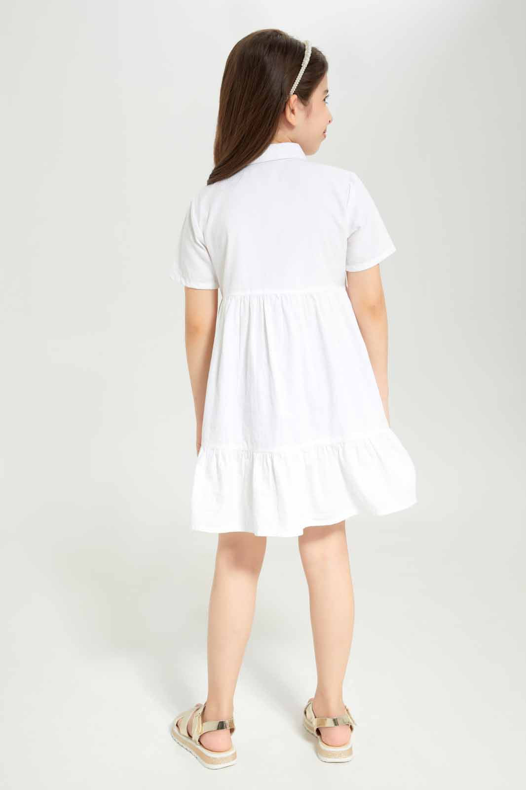 Redtag-Girls-Button-Through-Dress-White-Category:Dresses,-Colour:White,-Deals:New-In,-Dept:Girls,-Filter:Girls-(2-to-8-Yrs),-GIR-Dresses,-New-In-GIR-APL,-Non-Sale,-S23B,-Section:Girls-(0-to-14Yrs)-Girls-