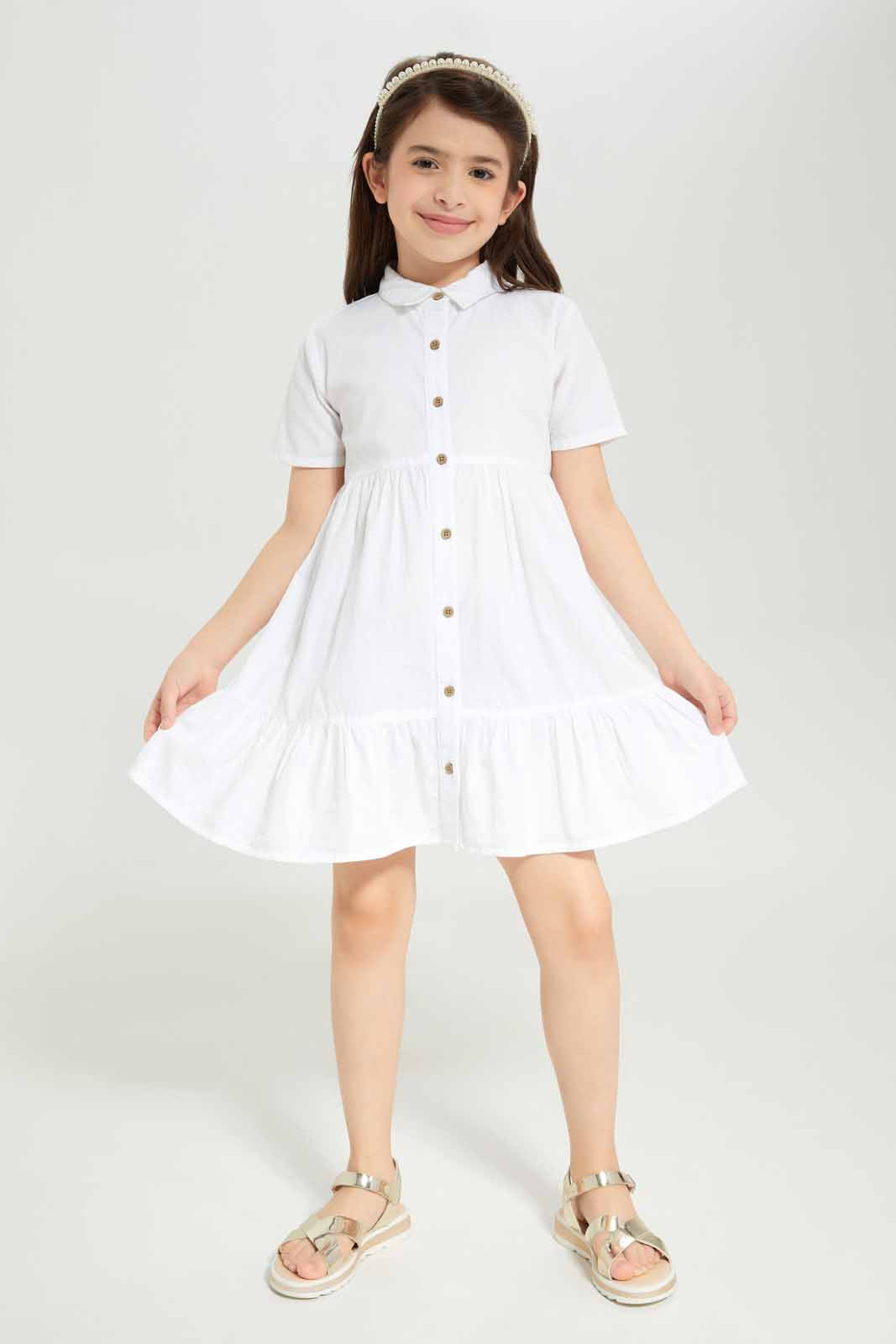 Redtag-Girls-Button-Through-Dress-White-Category:Dresses,-Colour:White,-Deals:New-In,-Dept:Girls,-Filter:Girls-(2-to-8-Yrs),-GIR-Dresses,-New-In-GIR-APL,-Non-Sale,-S23B,-Section:Girls-(0-to-14Yrs)-Girls-
