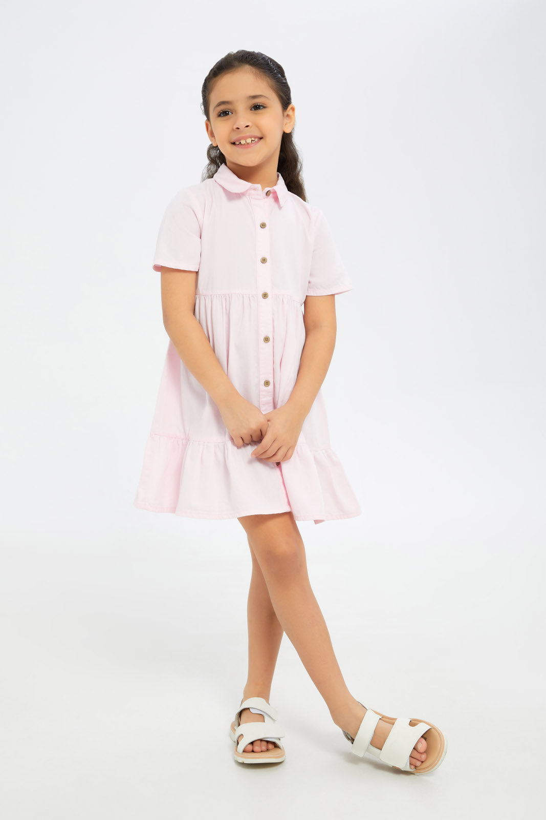 Redtag-Girls-Button-Through-Dress-Coral-Category:Dresses,-Colour:Apricot,-Deals:New-In,-Dept:Girls,-Filter:Girls-(2-to-8-Yrs),-GIR-Dresses,-H1:KWR,-H2:GIR,-H3:DRS,-H4:CAD,-New-In-GIR-APL,-Non-Sale,-S23B,-Season:S23B,-Section:Girls-(0-to-14Yrs)-Girls-2 to 8 Years