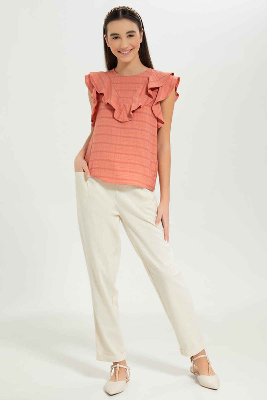 Redtag-Girls-Beige-Paper-Bag-Trouser-Category:Trousers,-Colour:Beige,-Deals:New-In,-Dept:Girls,-Filter:Senior-Girls-(8-to-14-Yrs),-GSR-Trousers,-New-In-GSR-APL,-Non-Sale,-S23B,-Section:Girls-(0-to-14Yrs)-Senior-Girls-9 to 14 Years