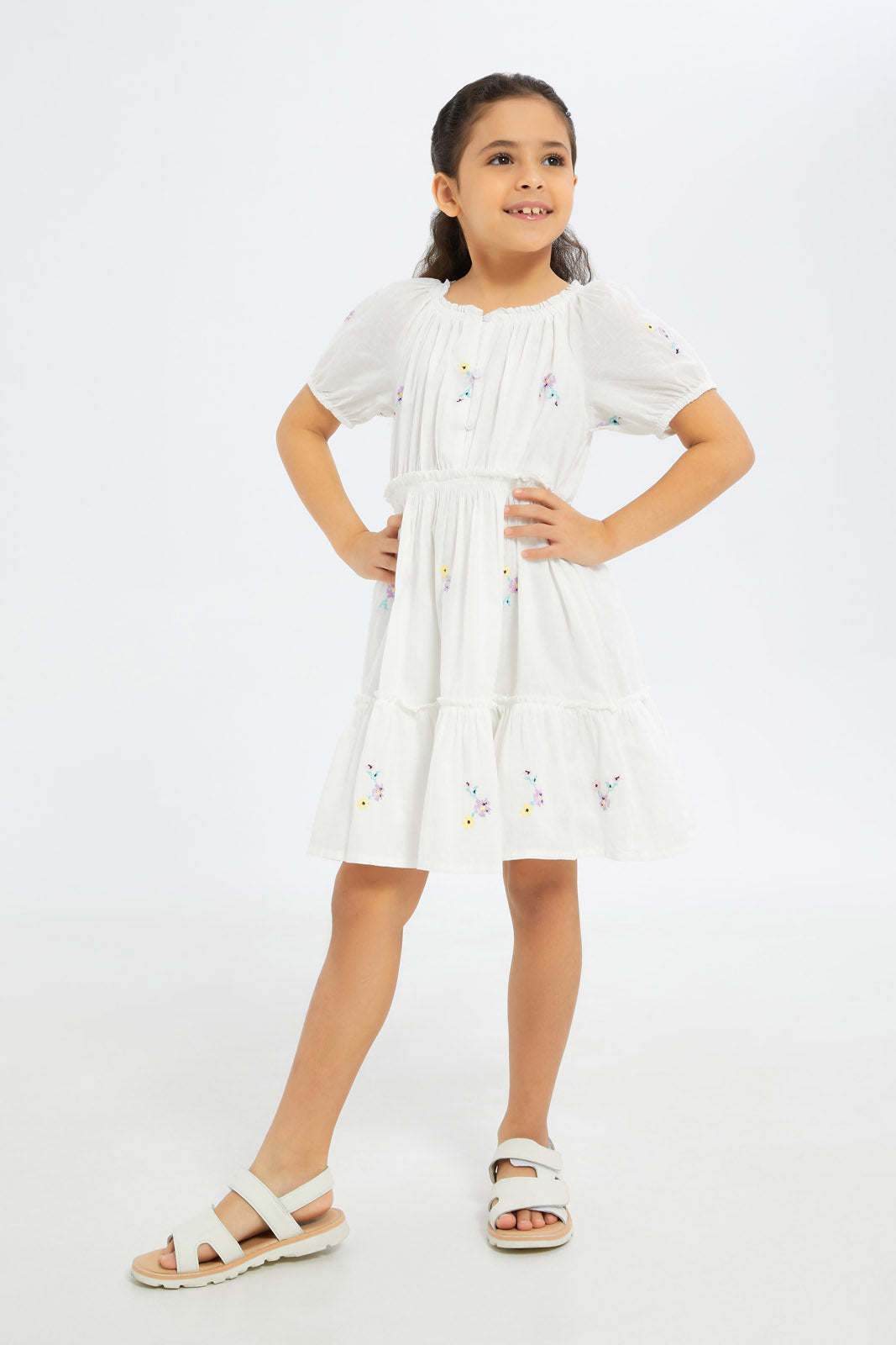 Redtag-Girls-Embroidered-Woven-Dress-Pink/Lilac-Floral-Category:Dresses,-Colour:Cream,-Deals:New-In,-Dept:Girls,-Filter:Girls-(2-to-8-Yrs),-GIR-Dresses,-H1:KWR,-H2:GIR,-H3:DRS,-H4:CAD,-New-In-GIR-APL,-Non-Sale,-S23B,-Season:S23B,-Section:Girls-(0-to-14Yrs)-Girls-2 to 8 Years