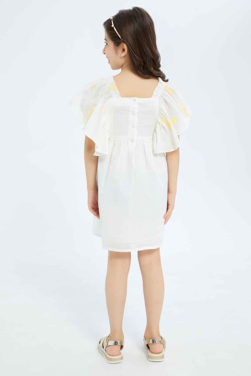 Redtag-Girls-Embroidered-Ss-Dress-Yellow-Cream-Category:Dresses,-Colour:Cream,-Deals:New-In,-Dept:Girls,-Filter:Girls-(2-to-8-Yrs),-GIR-Dresses,-New-In-GIR-APL,-Non-Sale,-S23B,-Section:Girls-(0-to-14Yrs)-Girls-2 to 8 Years