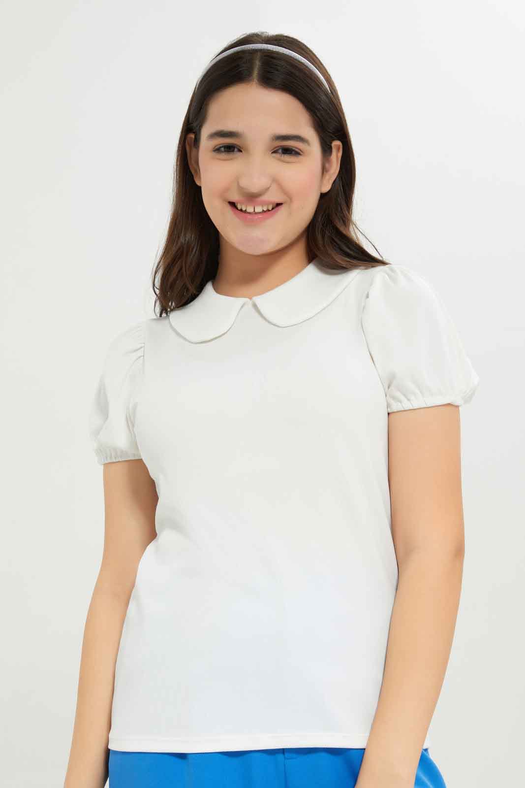 Redtag-Girls-White-Peter-Pan-Collar-Blouse-Category:Blouses,-Colour:White,-Deals:New-In,-Dept:Girls,-Filter:Senior-Girls-(8-to-14-Yrs),-GSR-Blouses,-New-In-GSR-APL,-Non-Sale,-S23B,-Section:Girls-(0-to-14Yrs),-VLM-Senior-Girls-9 to 14 Years