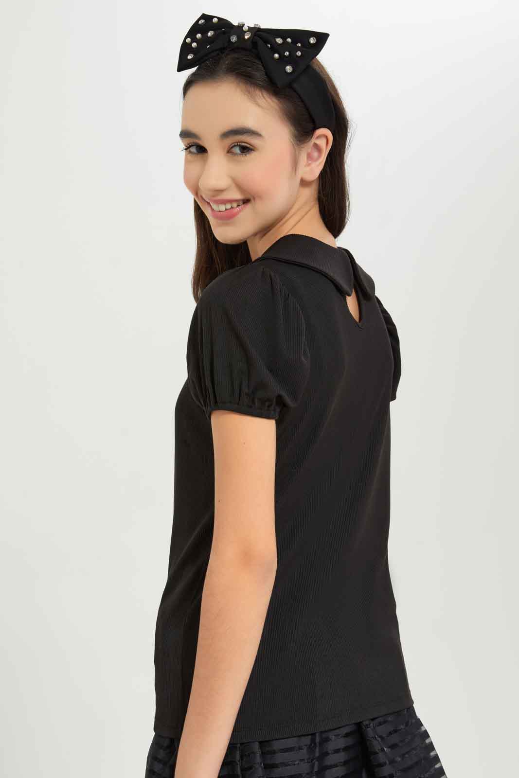 Redtag-Girls-Black-Peter-Pan-Collar-Blouse-Category:Blouses,-Colour:Black,-Deals:New-In,-Dept:Girls,-Filter:Senior-Girls-(8-to-14-Yrs),-GSR-Blouses,-New-In-GSR-APL,-Non-Sale,-S23B,-Section:Girls-(0-to-14Yrs),-VLM-Senior-Girls-9 to 14 Years
