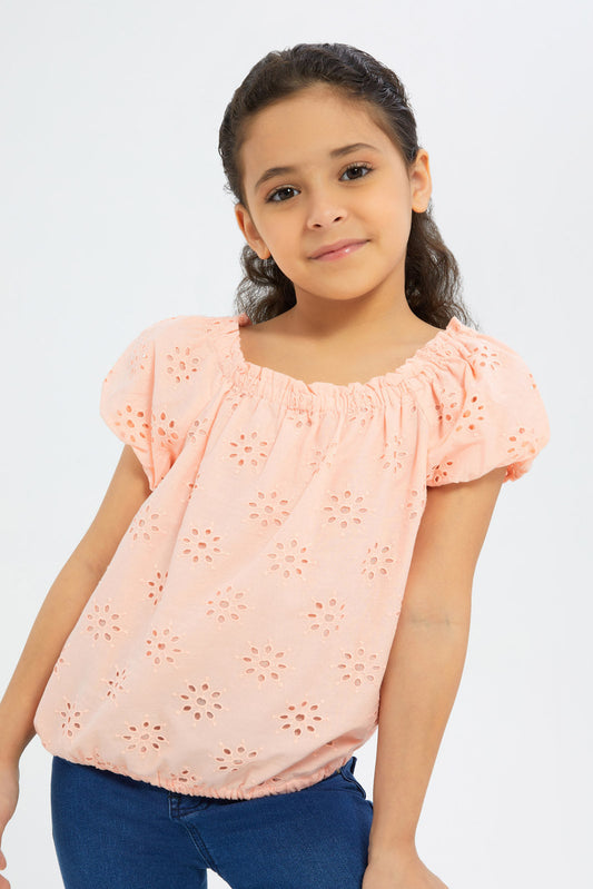 Redtag-Girls-Full-Anglaise-Blouse-Coral-Category:Blouses,-Colour:Apricot,-Deals:New-In,-Dept:Girls,-Filter:Girls-(2-to-8-Yrs),-GIR-Blouses,-H1:KWR,-H2:GIR,-H3:BLO,-H4:CBL,-New-In-GIR-APL,-Non-Sale,-S23B,-Season:S23B,-Section:Girls-(0-to-14Yrs)-Girls-2 to 8 Years