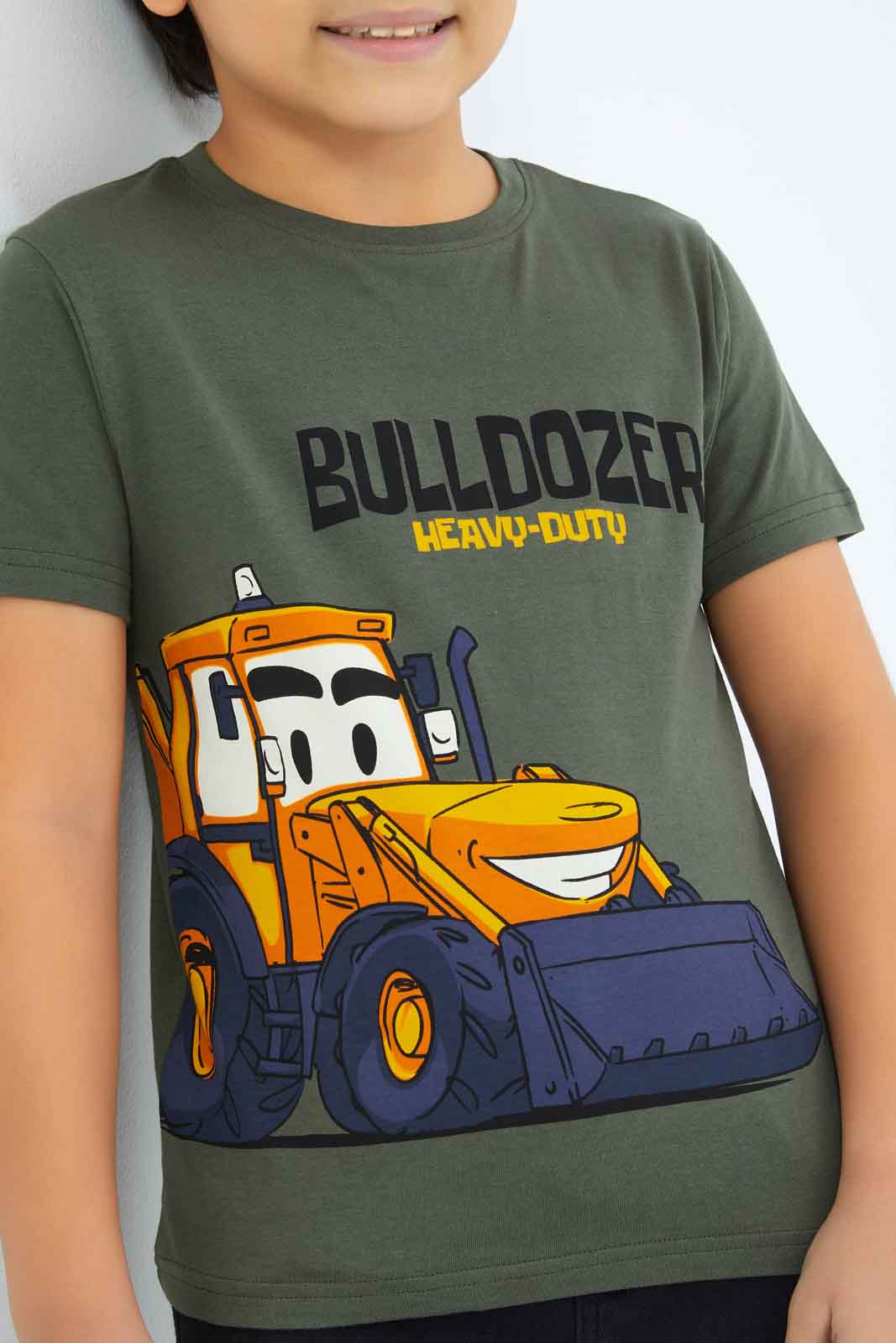 Redtag-Boys-Olive-Buildozer-Print-Short-Sleeve-T-Shirt-BOY-T-Shirts,-Category:T-Shirts,-Colour:Green,-Deals:New-In,-Dept:Boys,-Filter:Boys-(2-to-8-Yrs),-New-In-BOY-APL,-Non-Sale,-S23B,-Section:Boys-(0-to-14Yrs),-TBL-Boys-2 to 8 Years