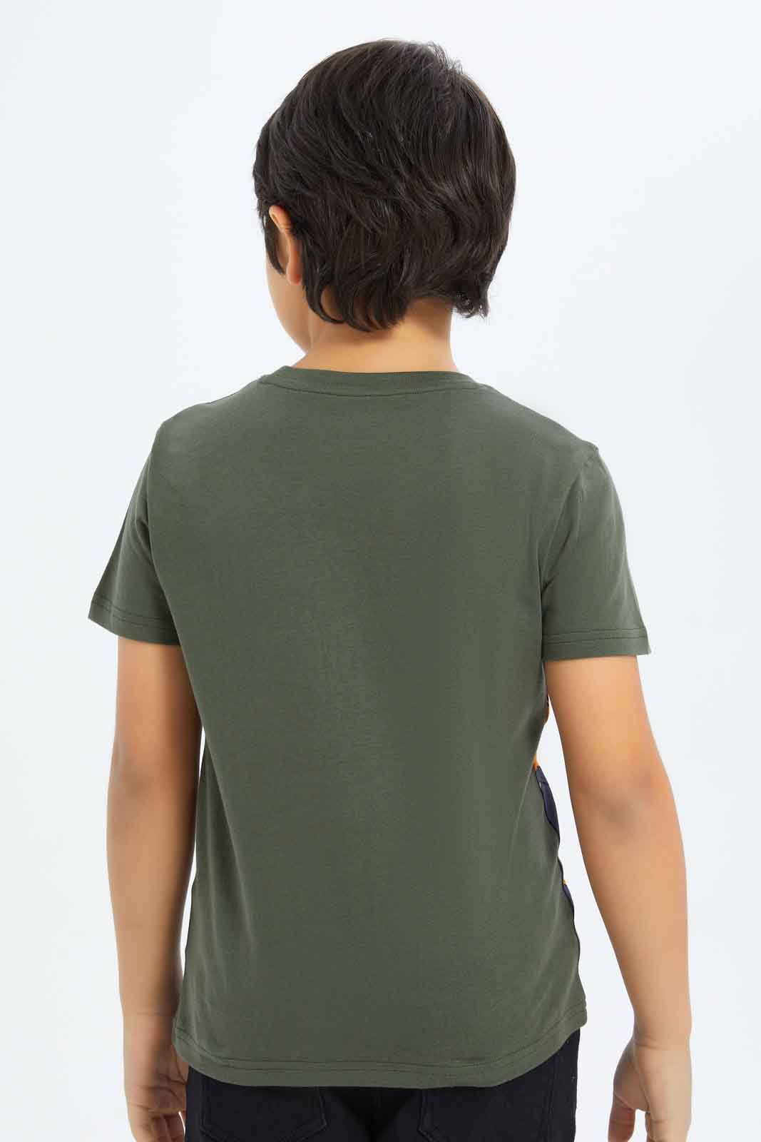 Redtag-Boys-Olive-Buildozer-Print-Short-Sleeve-T-Shirt-BOY-T-Shirts,-Category:T-Shirts,-Colour:Green,-Deals:New-In,-Dept:Boys,-Filter:Boys-(2-to-8-Yrs),-New-In-BOY-APL,-Non-Sale,-S23B,-Section:Boys-(0-to-14Yrs),-TBL-Boys-2 to 8 Years