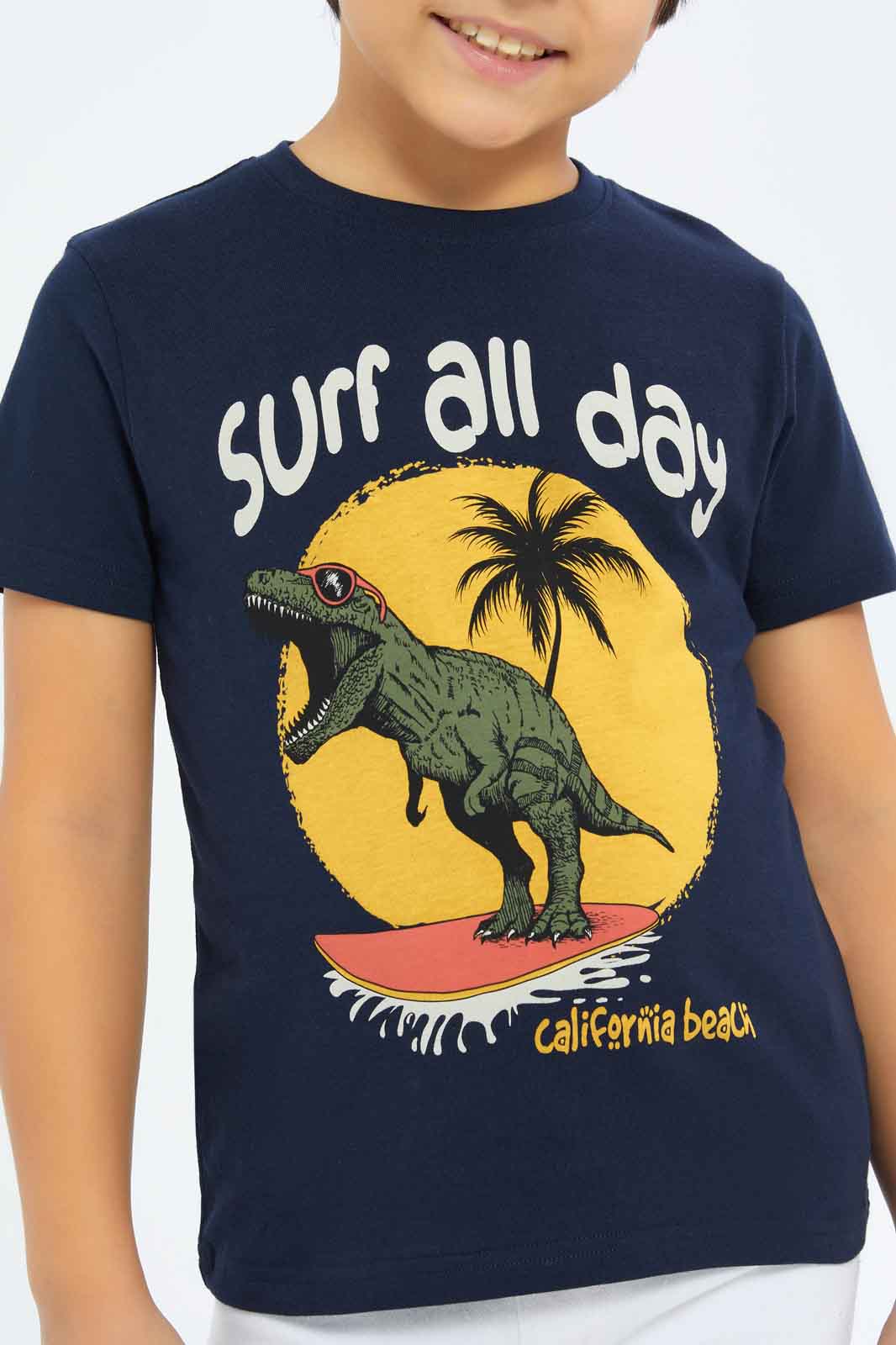 Redtag-Boys-Navy-Dino-Print-Short-Sleeve-T-Shirt-BOY-T-Shirts,-Category:T-Shirts,-Colour:Navy,-Deals:New-In,-Dept:Boys,-Filter:Boys-(2-to-8-Yrs),-New-In-BOY-APL,-Non-Sale,-S23B,-Section:Boys-(0-to-14Yrs),-TBL-Boys-2 to 8 Years