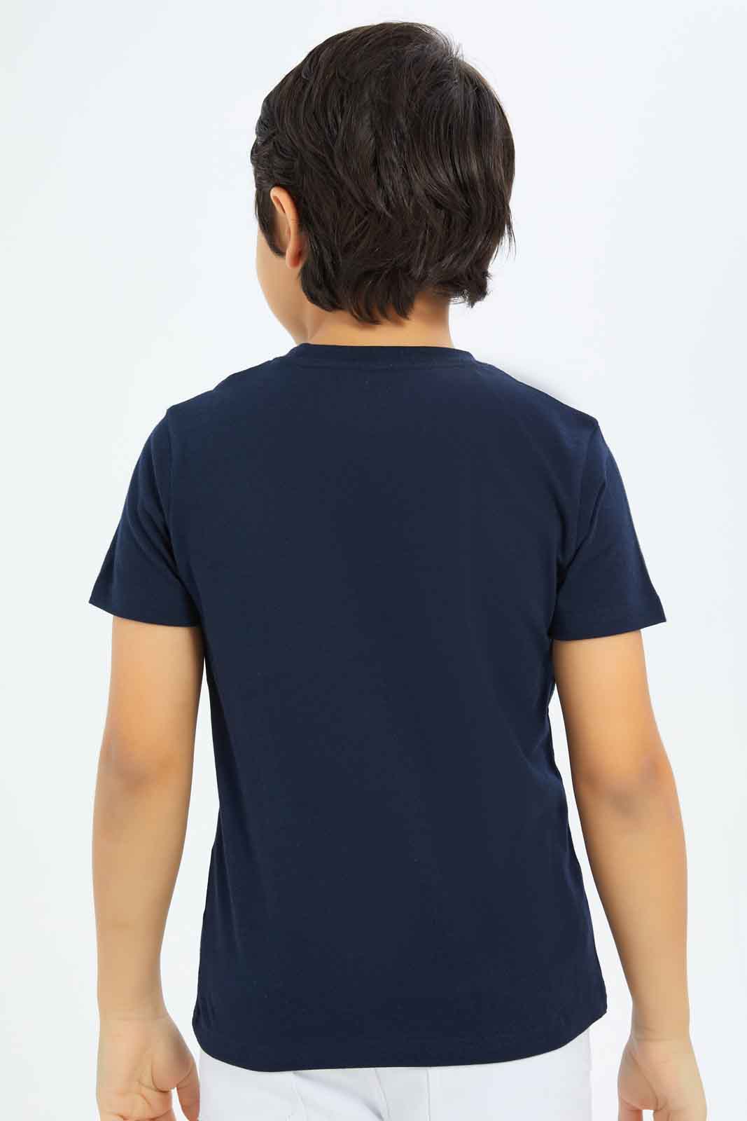 Redtag-Boys-Navy-Dino-Print-Short-Sleeve-T-Shirt-BOY-T-Shirts,-Category:T-Shirts,-Colour:Navy,-Deals:New-In,-Dept:Boys,-Filter:Boys-(2-to-8-Yrs),-New-In-BOY-APL,-Non-Sale,-S23B,-Section:Boys-(0-to-14Yrs),-TBL-Boys-2 to 8 Years