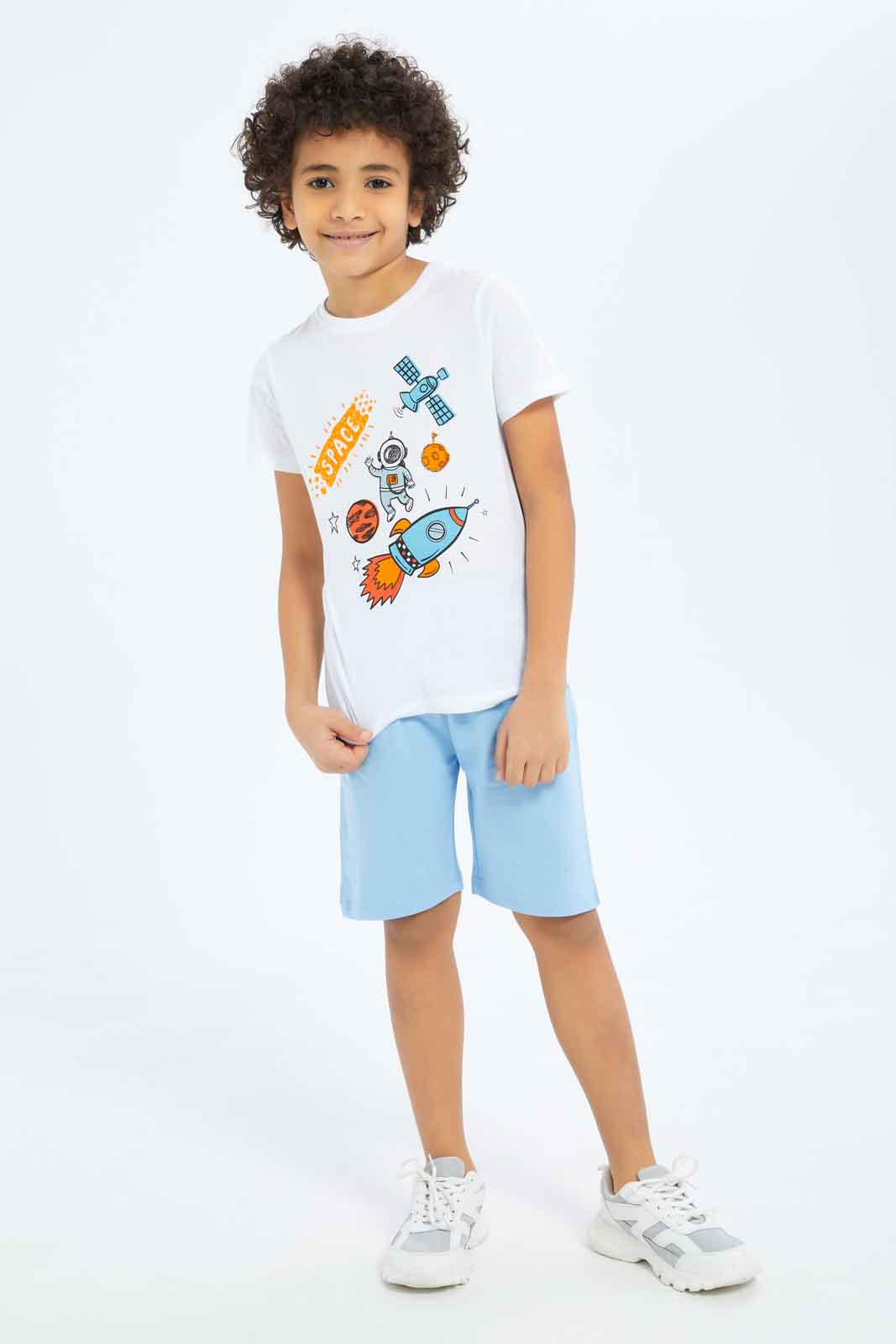 Redtag-Boys-White-Space-Print-Short-Sleeve-T-Shirt-BOY-T-Shirts,-Category:T-Shirts,-Colour:White,-Deals:New-In,-Dept:Boys,-Filter:Boys-(2-to-8-Yrs),-New-In-BOY-APL,-Non-Sale,-S23B,-Section:Boys-(0-to-14Yrs),-TBL-Boys-2 to 8 Years