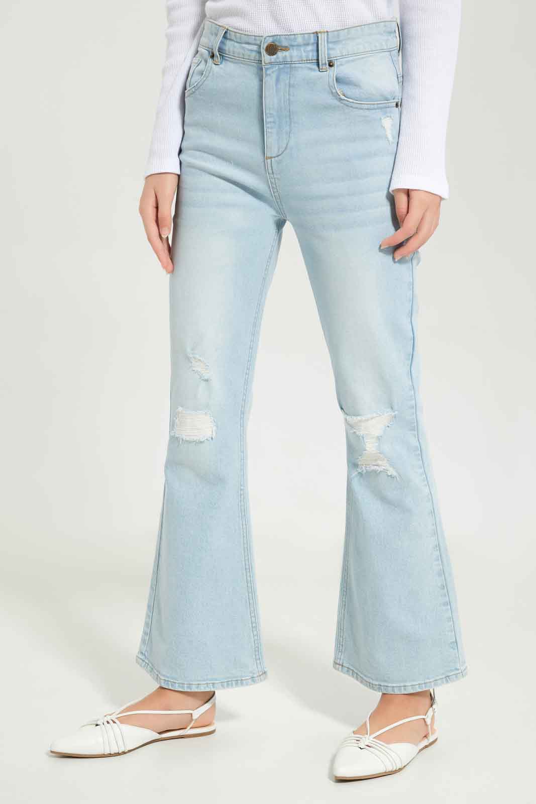 Redtag-Girls-Lt-Wash-Flared-Hem-Skinny-Jeans-Category:Jeans,-Colour:Light-Wash,-Deals:New-In,-Dept:Girls,-Filter:Senior-Girls-(8-to-14-Yrs),-FIT-WALL-(FTW),-GSR-Jeans,-New-In-GSR-APL,-Non-Sale,-S23B,-Section:Girls-(0-to-14Yrs)-Senior-Girls-9 to 14 Years