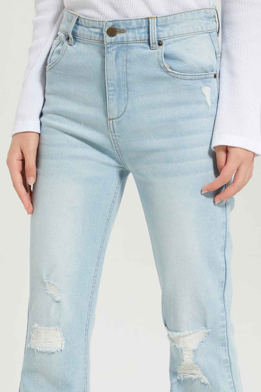 Redtag-Girls-Lt-Wash-Flared-Hem-Skinny-Jeans-Category:Jeans,-Colour:Light-Wash,-Deals:New-In,-Dept:Girls,-Filter:Senior-Girls-(8-to-14-Yrs),-FIT-WALL-(FTW),-GSR-Jeans,-New-In-GSR-APL,-Non-Sale,-S23B,-Section:Girls-(0-to-14Yrs)-Senior-Girls-9 to 14 Years