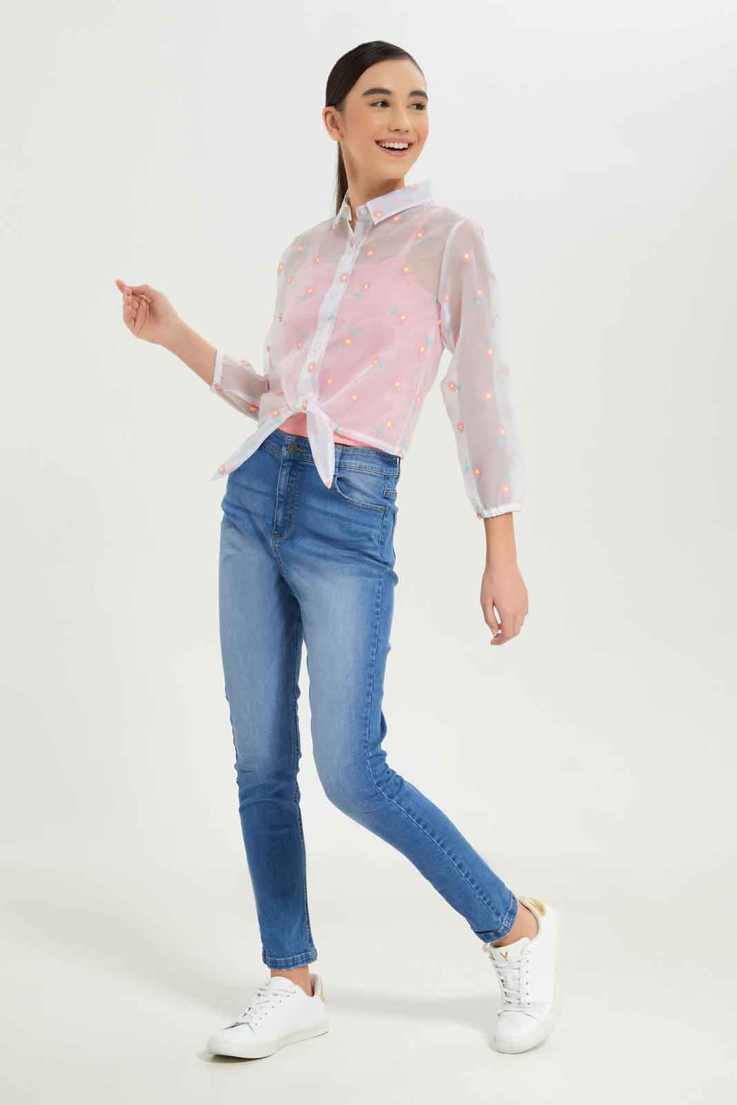 Redtag-Girls-Dk-Wash-Highwaist-Skinny-Category:Jeggings,-Colour:Dark-Wash,-Deals:New-In,-Dept:Girls,-Filter:Senior-Girls-(8-to-14-Yrs),-FIT-WALL-(FTW),-GSR-Jeggings,-New-In-GSR-APL,-Non-Sale,-S23B,-Section:Girls-(0-to-14Yrs)-Senior-Girls-9 to 14 Years