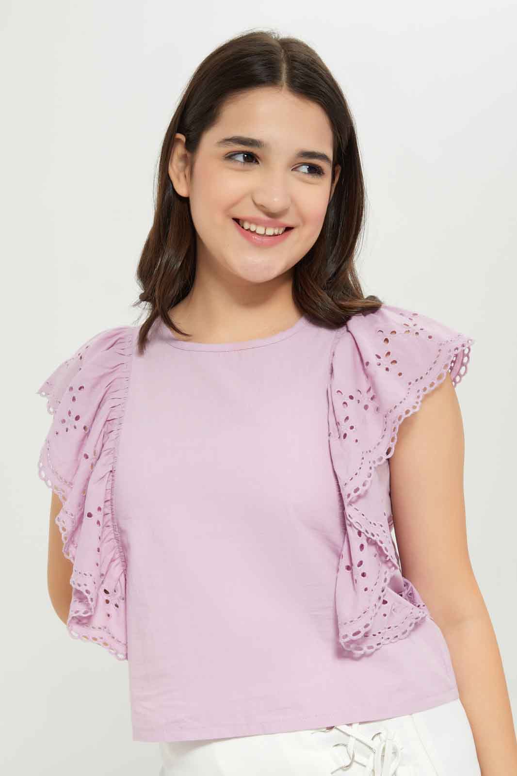 Redtag-Girls-Purple-Ruffled-Chiffly-Category:Blouses,-Colour:Purple,-Deals:New-In,-Dept:Girls,-Filter:Senior-Girls-(8-to-14-Yrs),-GSR-Blouses,-New-In-GSR-APL,-Non-Sale,-S23B,-Section:Girls-(0-to-14Yrs)-Senior-Girls-9 to 14 Years