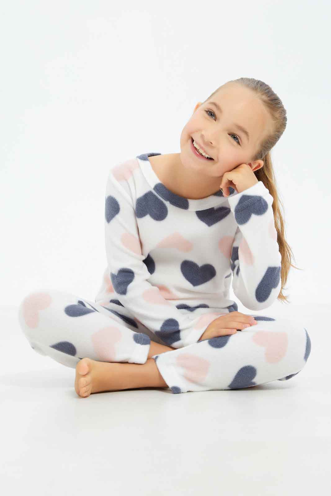 Redtag-Girls-Cream-Heart-Pyjama-Set-Category:Pyjama-Sets,-Colour:Cream,-Deals:New-In,-Dept:Girls,-Filter:Girls-(2-to-8-Yrs),-GIR-Pyjama-Sets,-New-In-GIR-APL,-Non-Sale,-S23A,-Section:Girls-(0-to-14Yrs)-Girls-2 to 8 Years