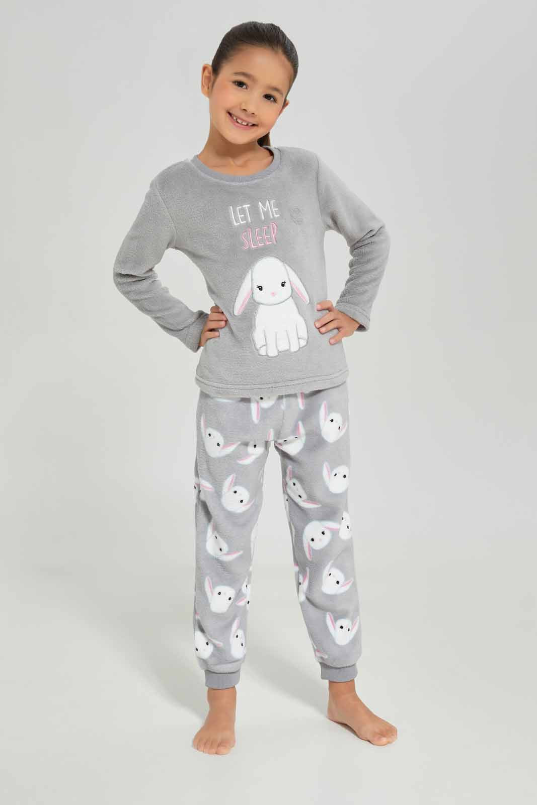 Redtag-Girls-Grey-Bunny-Pajama-Set-Category:Pyjama-Sets,-Colour:Grey,-Deals:New-In,-Dept:Girls,-Filter:Girls-(2-to-8-Yrs),-GIR-Pyjama-Sets,-New-In-GIR-APL,-Non-Sale,-S23A,-Section:Girls-(0-to-14Yrs)-Girls-2 to 8 Years