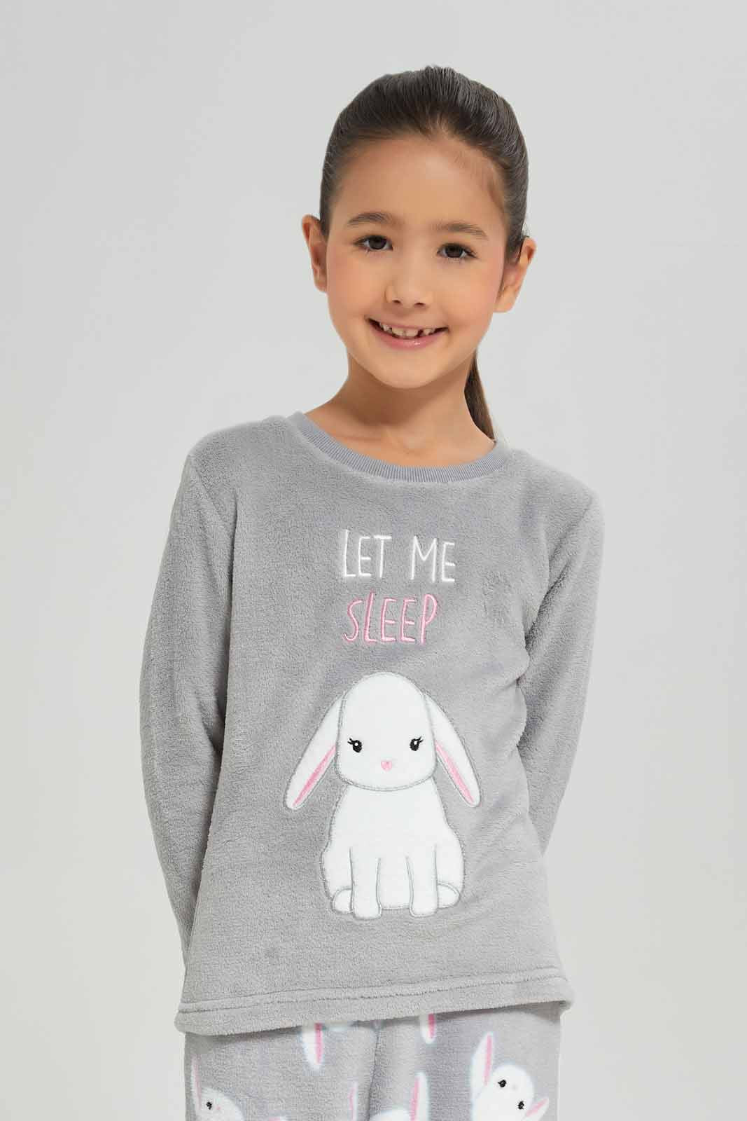 Redtag-Girls-Grey-Bunny-Pajama-Set-Category:Pyjama-Sets,-Colour:Grey,-Deals:New-In,-Dept:Girls,-Filter:Girls-(2-to-8-Yrs),-GIR-Pyjama-Sets,-New-In-GIR-APL,-Non-Sale,-S23A,-Section:Girls-(0-to-14Yrs)-Girls-2 to 8 Years