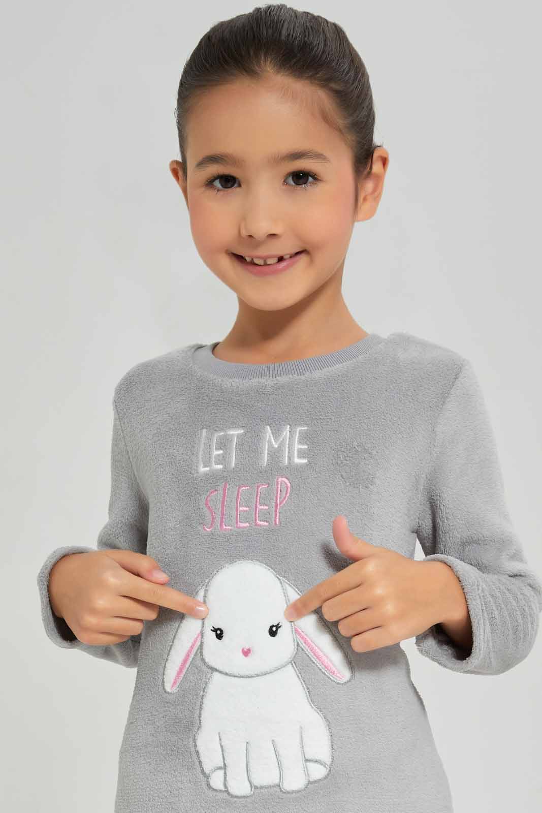 Redtag-Girls-Grey-Bunny-Pajama-Set-Category:Pyjama-Sets,-Colour:Grey,-Deals:New-In,-Dept:Girls,-Filter:Girls-(2-to-8-Yrs),-GIR-Pyjama-Sets,-New-In-GIR-APL,-Non-Sale,-S23A,-Section:Girls-(0-to-14Yrs)-Girls-2 to 8 Years