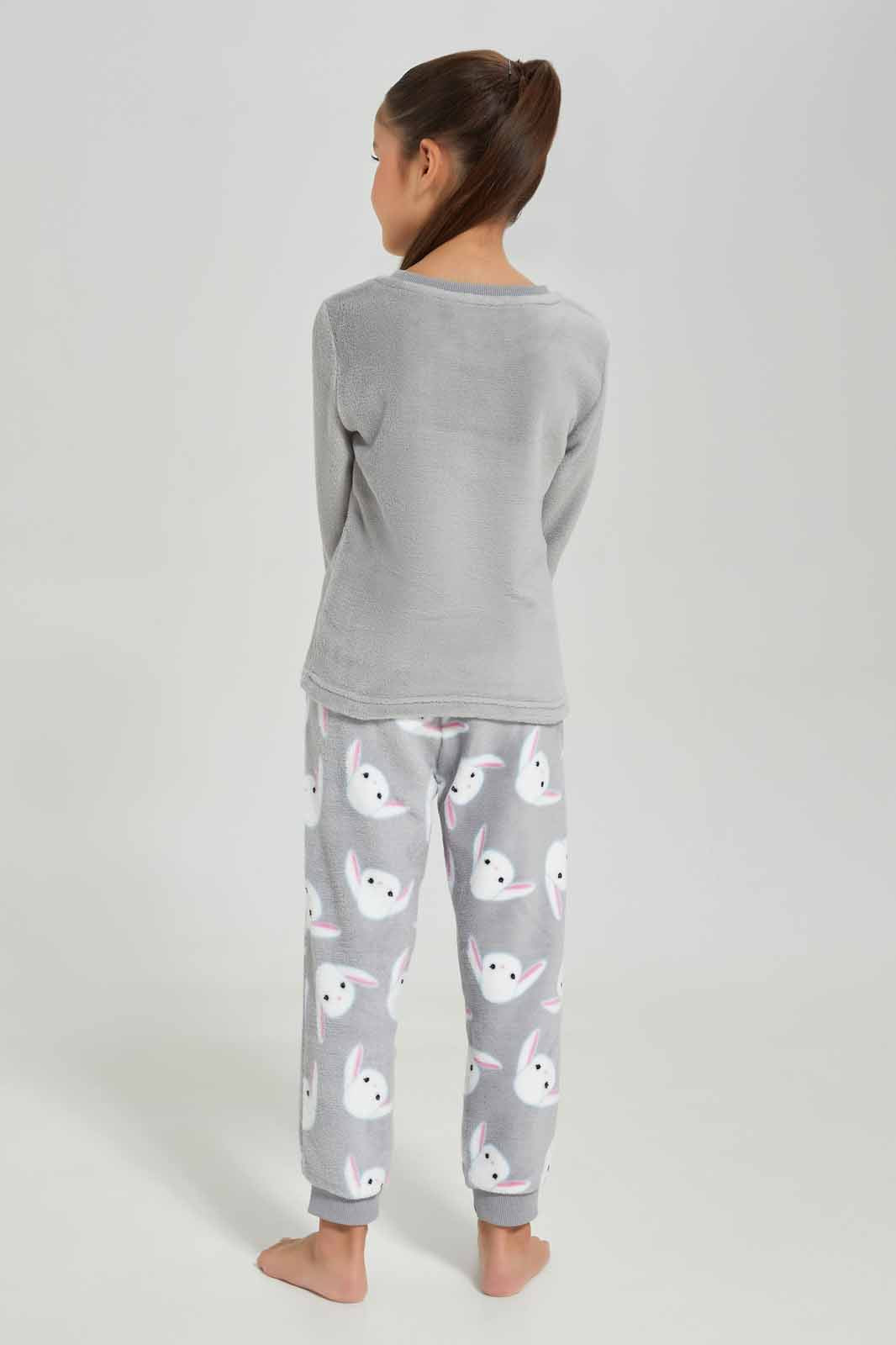 Redtag-Girls-Grey-Bunny-Pajama-Set-Category:Pyjama-Sets,-Colour:Grey,-Deals:New-In,-Dept:Girls,-Filter:Girls-(2-to-8-Yrs),-GIR-Pyjama-Sets,-New-In-GIR-APL,-Non-Sale,-S23A,-Section:Girls-(0-to-14Yrs)-Girls-2 to 8 Years