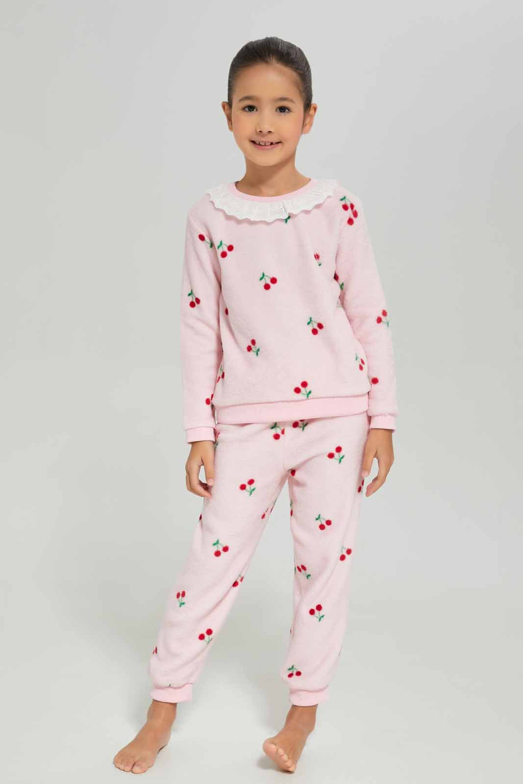 Redtag-Girls-Pink-Cherry-Pajama-Set-Category:Pyjama-Sets,-Colour:Apricot,-Deals:New-In,-Dept:Girls,-Filter:Girls-(2-to-8-Yrs),-GIR-Pyjama-Sets,-New-In-GIR-APL,-Non-Sale,-S23A,-Section:Girls-(0-to-14Yrs)-Girls-2 to 8 Years