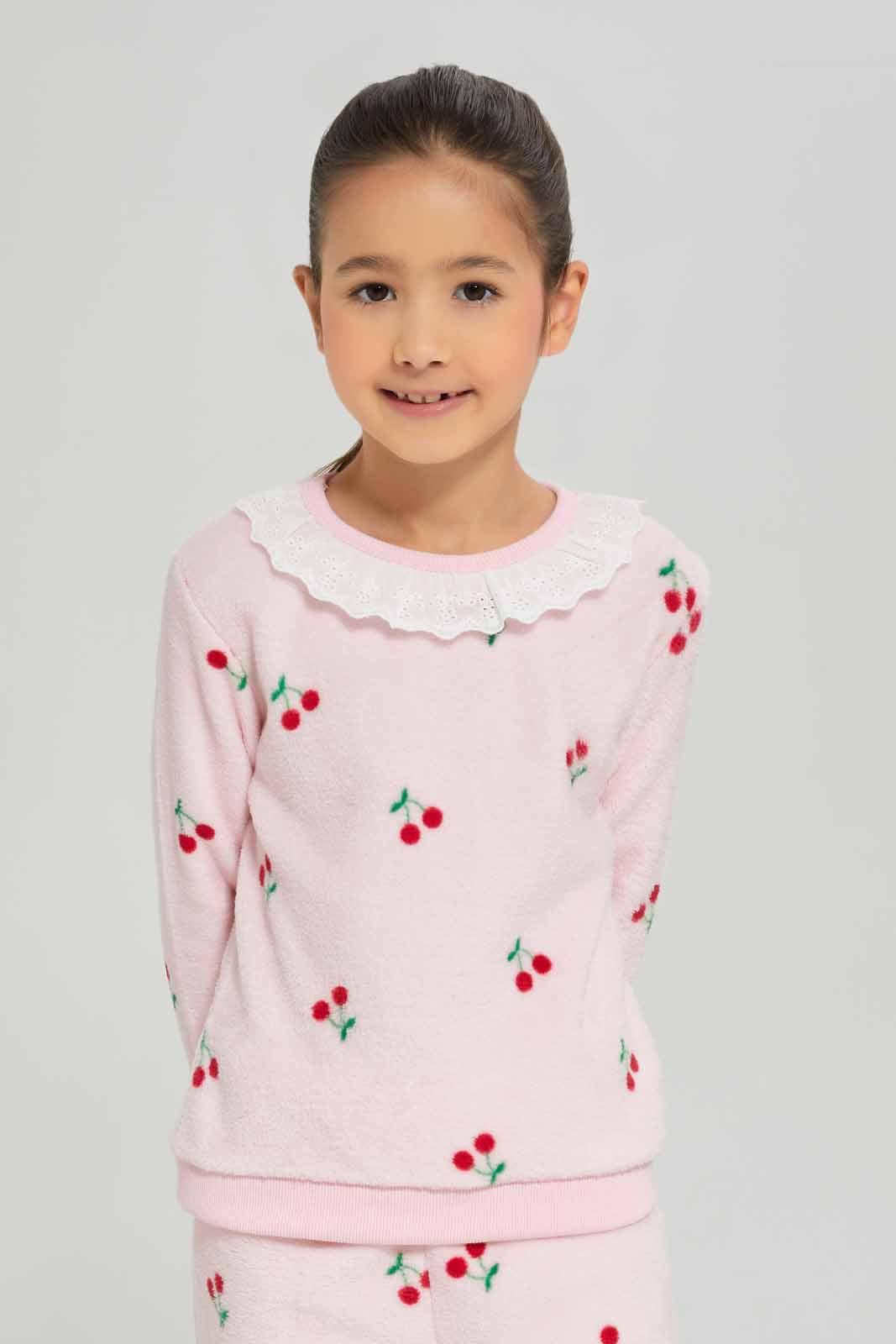 Redtag-Girls-Pink-Cherry-Pajama-Set-Category:Pyjama-Sets,-Colour:Apricot,-Deals:New-In,-Dept:Girls,-Filter:Girls-(2-to-8-Yrs),-GIR-Pyjama-Sets,-New-In-GIR-APL,-Non-Sale,-S23A,-Section:Girls-(0-to-14Yrs)-Girls-2 to 8 Years