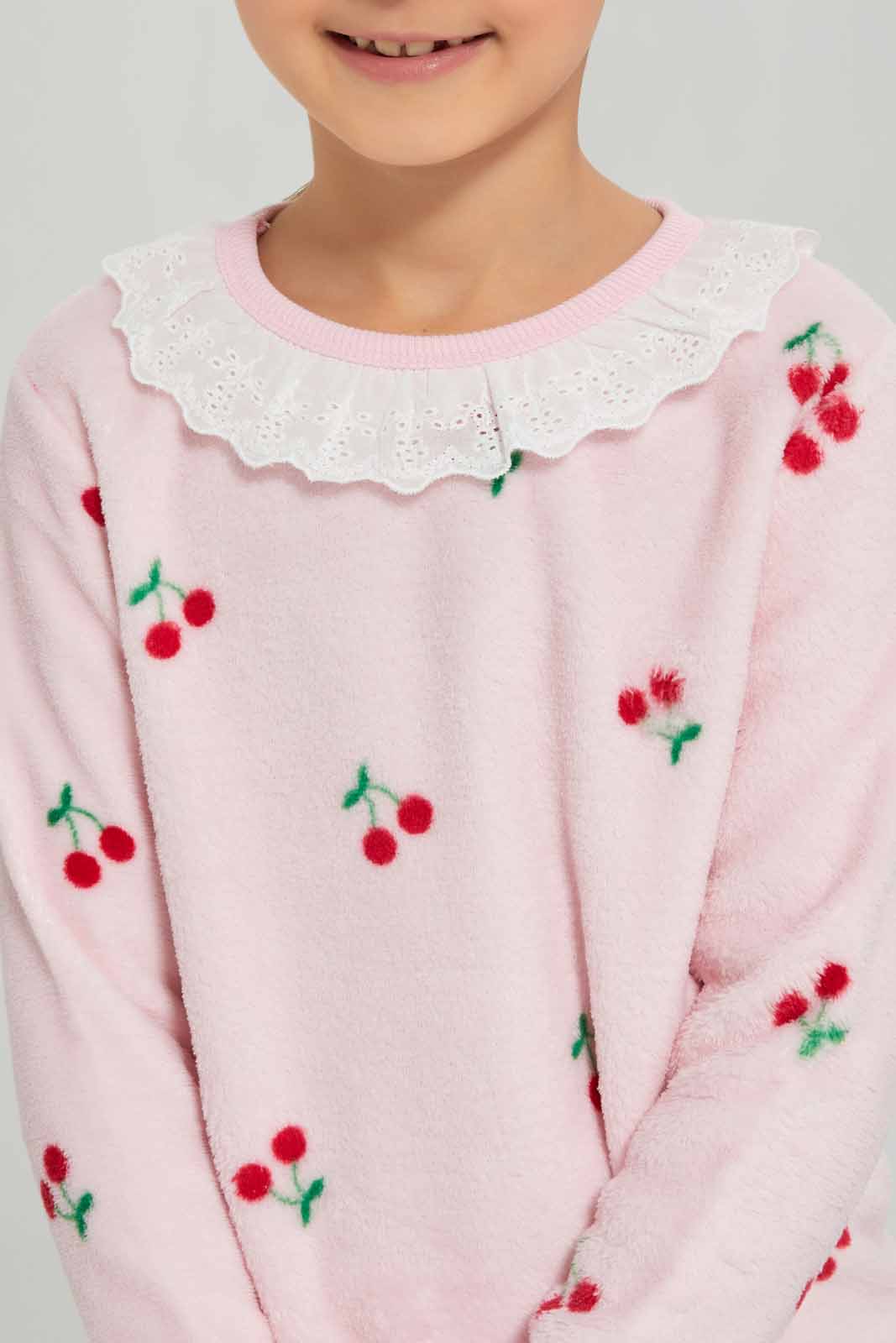 Redtag-Girls-Pink-Cherry-Pajama-Set-Category:Pyjama-Sets,-Colour:Apricot,-Deals:New-In,-Dept:Girls,-Filter:Girls-(2-to-8-Yrs),-GIR-Pyjama-Sets,-New-In-GIR-APL,-Non-Sale,-S23A,-Section:Girls-(0-to-14Yrs)-Girls-2 to 8 Years