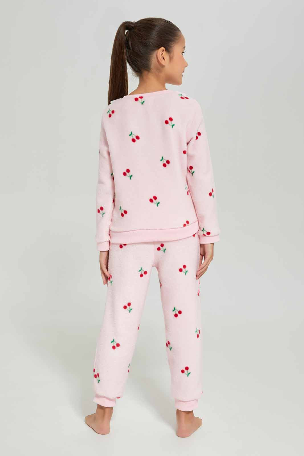 Redtag-Girls-Pink-Cherry-Pajama-Set-Category:Pyjama-Sets,-Colour:Apricot,-Deals:New-In,-Dept:Girls,-Filter:Girls-(2-to-8-Yrs),-GIR-Pyjama-Sets,-New-In-GIR-APL,-Non-Sale,-S23A,-Section:Girls-(0-to-14Yrs)-Girls-2 to 8 Years
